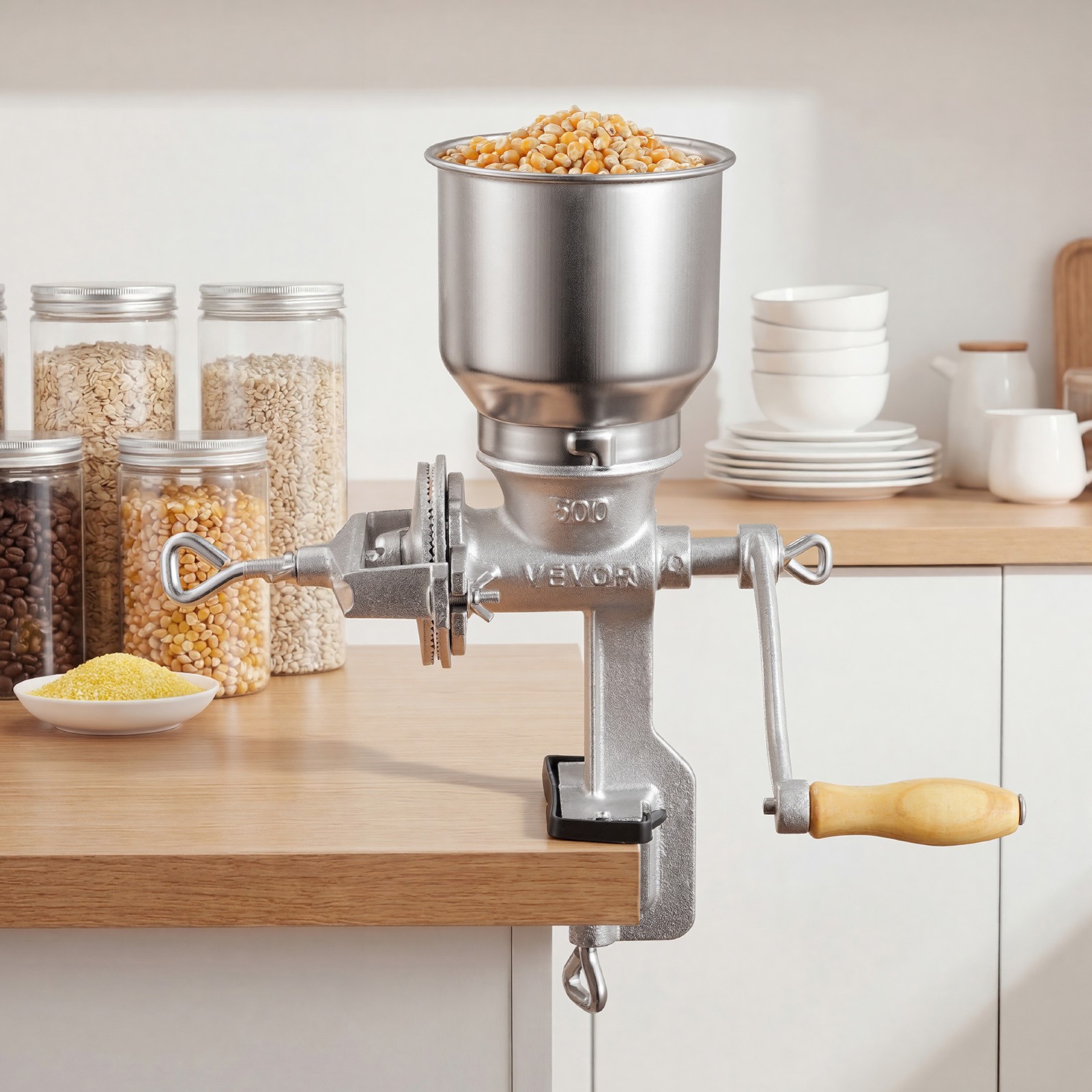 VEVOR Manual Grain Mill with High Hopper Hand-Crank Cast Iron Corn Spice Grinder