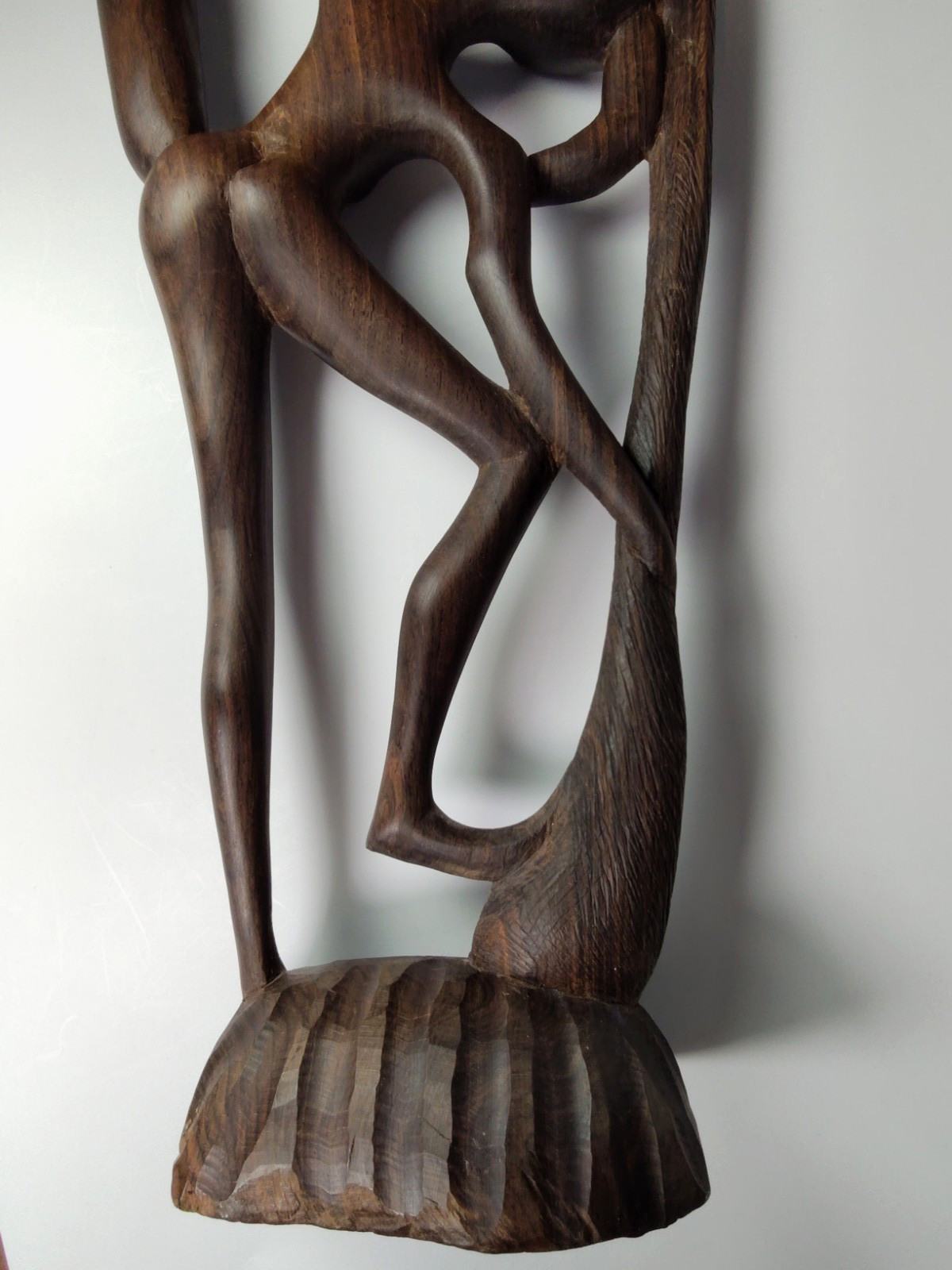 Hand Carved Ebony Wood Makonde "Tree of Life" Sculpture Intertwined Figures 17"
