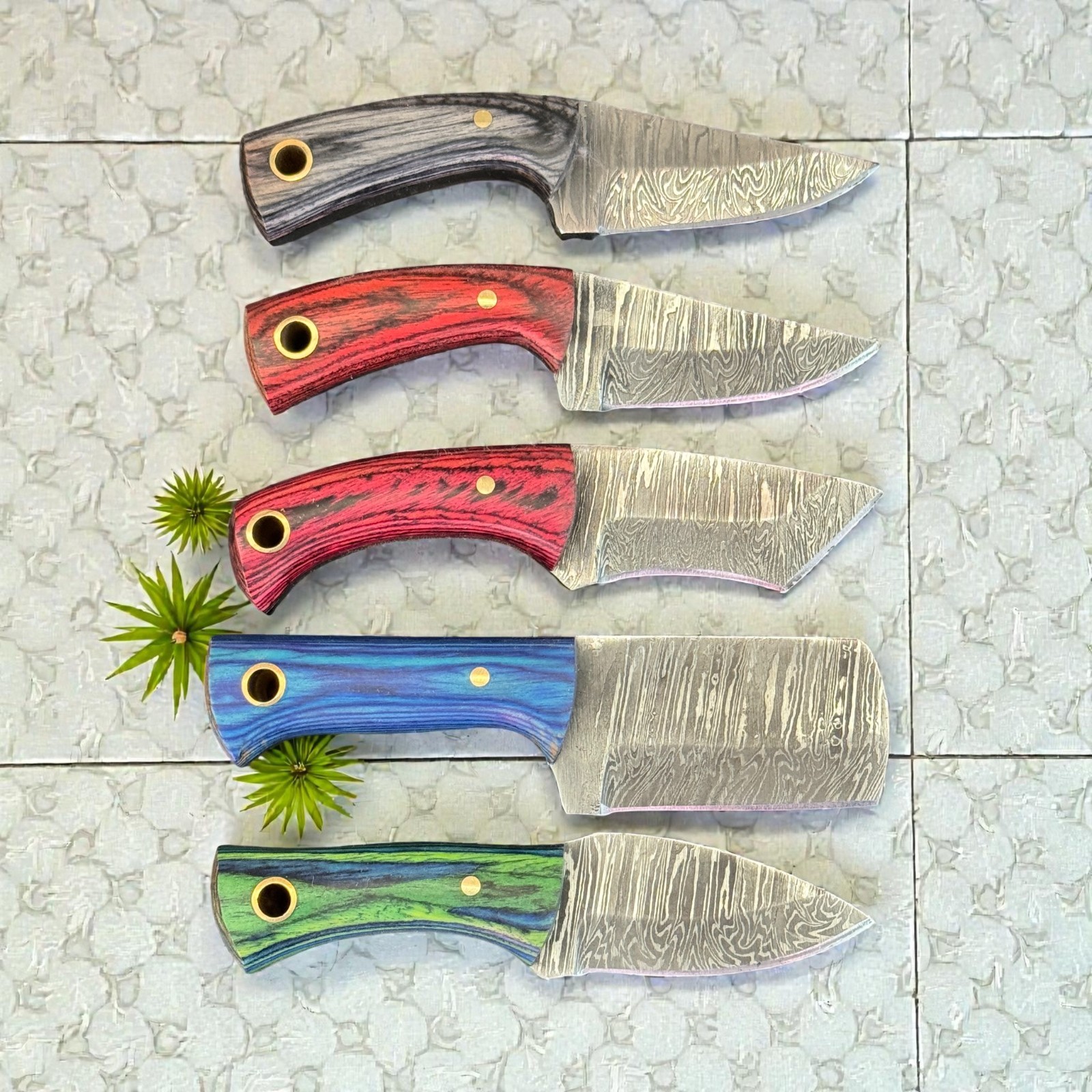 Hunting Knives | Lot of 10 | Damascus Steel | Pakka Wood Handle | D1211