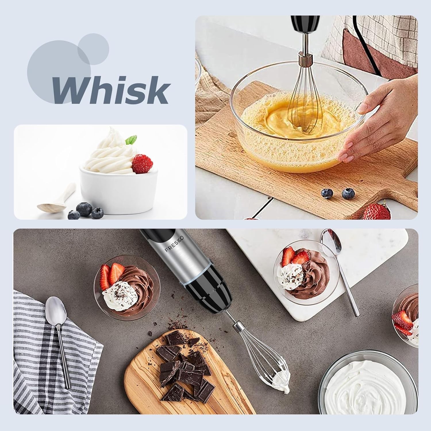 500W 4-in-1 Stainless Steel Immersion Blender with 12 Speeds & Turbo Function