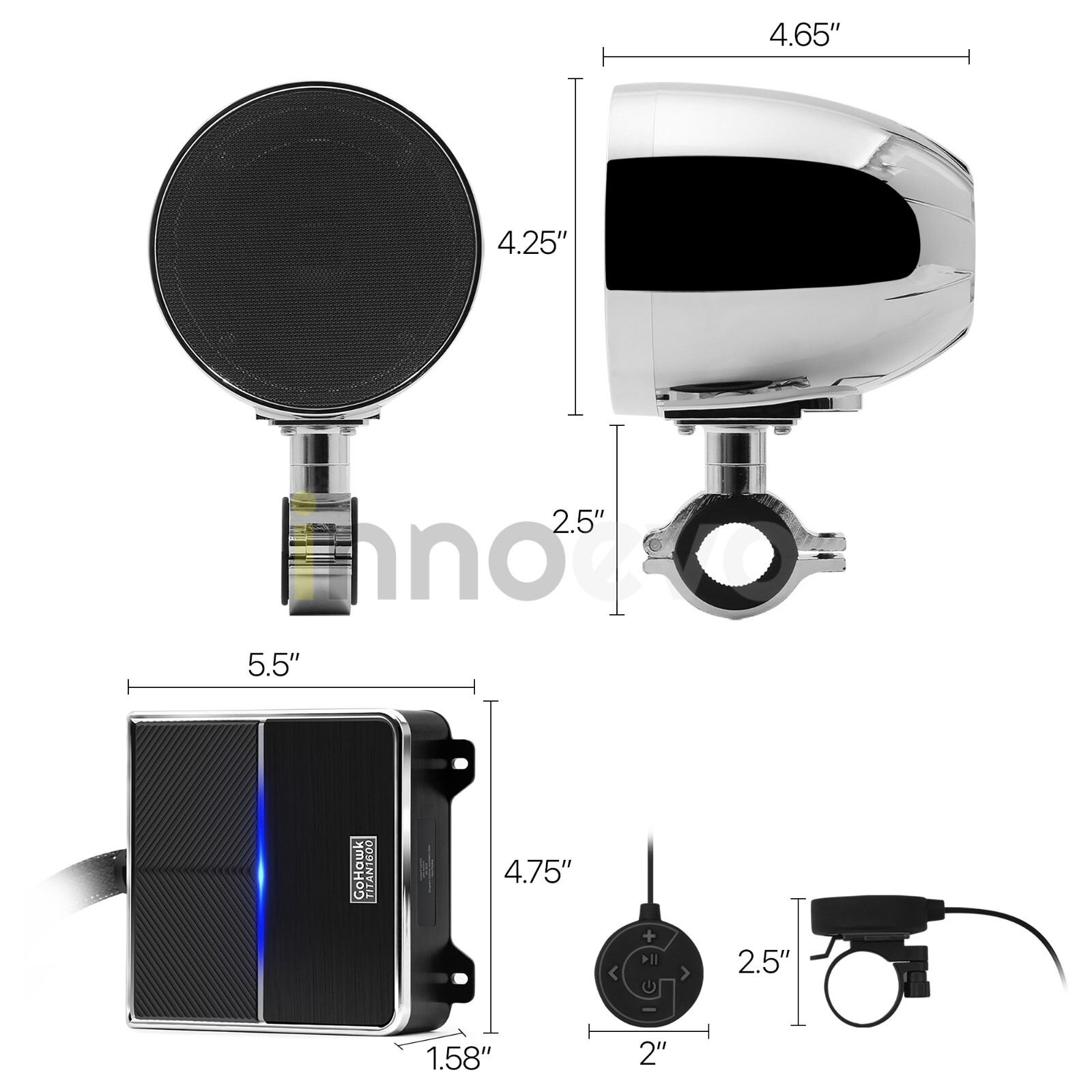 Bluetooth Waterproof 1600W Amp Stereo Audio FM Radio System Motorcycle 4 Speaker