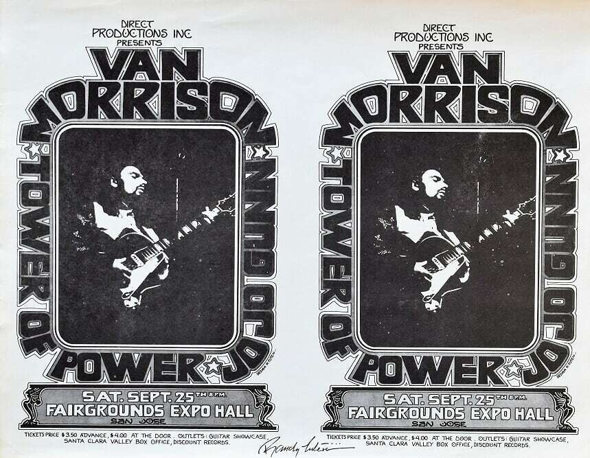Van Morrison Tower of Power DOUBLE UNCUT Concert Handbill 1972 San Jose signe...