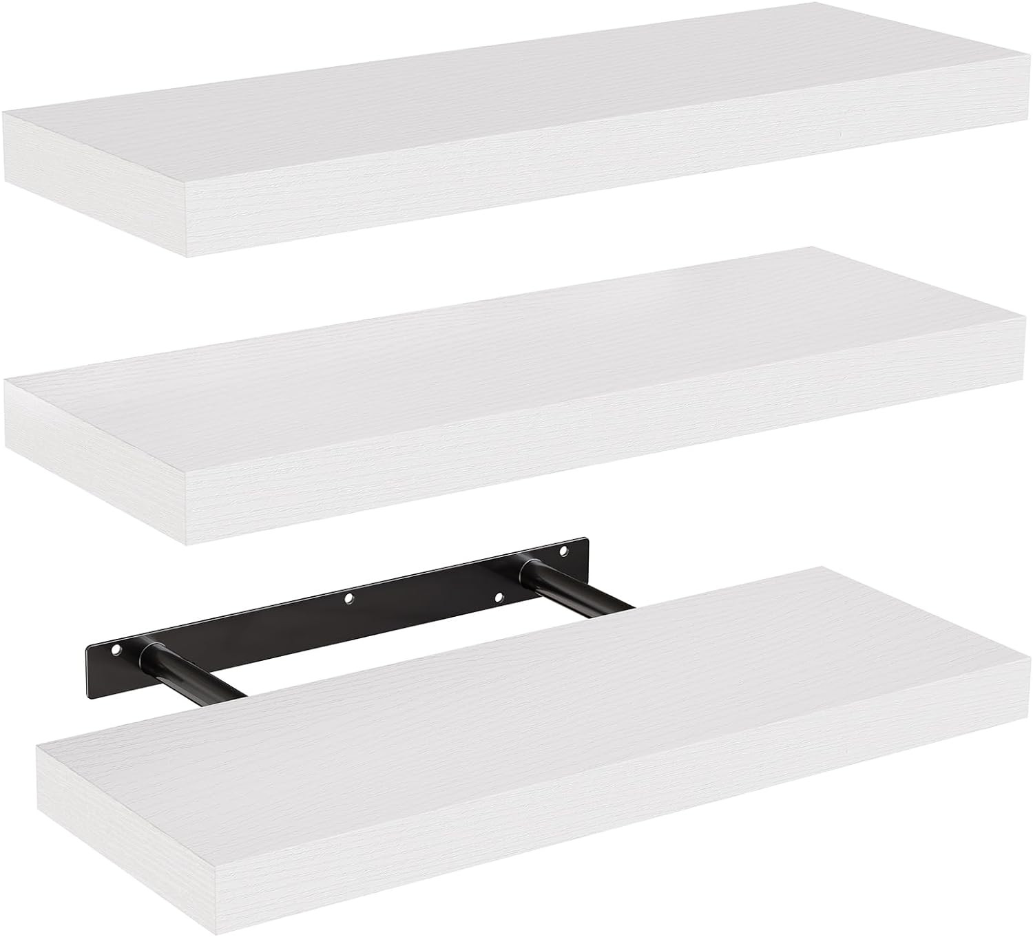 Floating Shelves Wall Mounted White – Set of 3 Shelves with Invisible Brackets