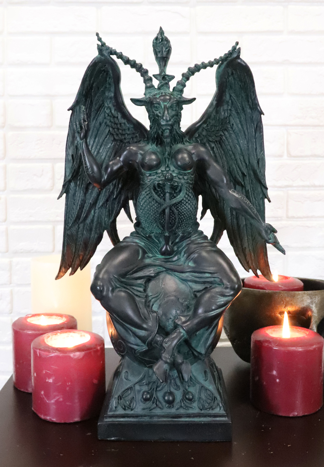 Ebros 15"H Church of Satan Baphomet Sabbatic Goat Idol Satanic Occultic Statue