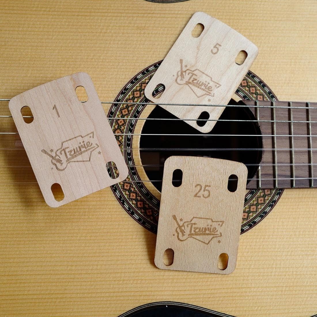 Electric Guitar Neck Shims Set of 3 -0.25°, 0.50°, 1.00° - Solid Maple