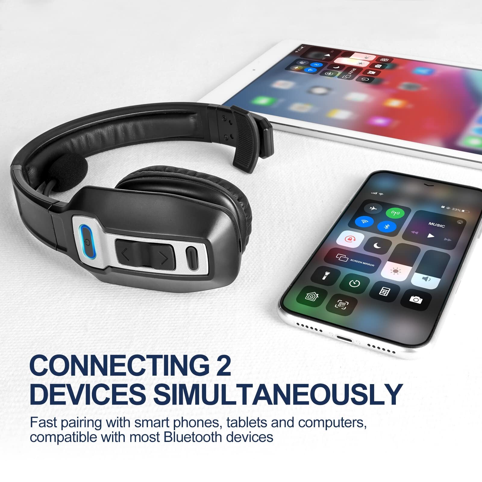 Wireless Trucker Bluetooth Headset With Noise Cancelling Mic For Phones PC