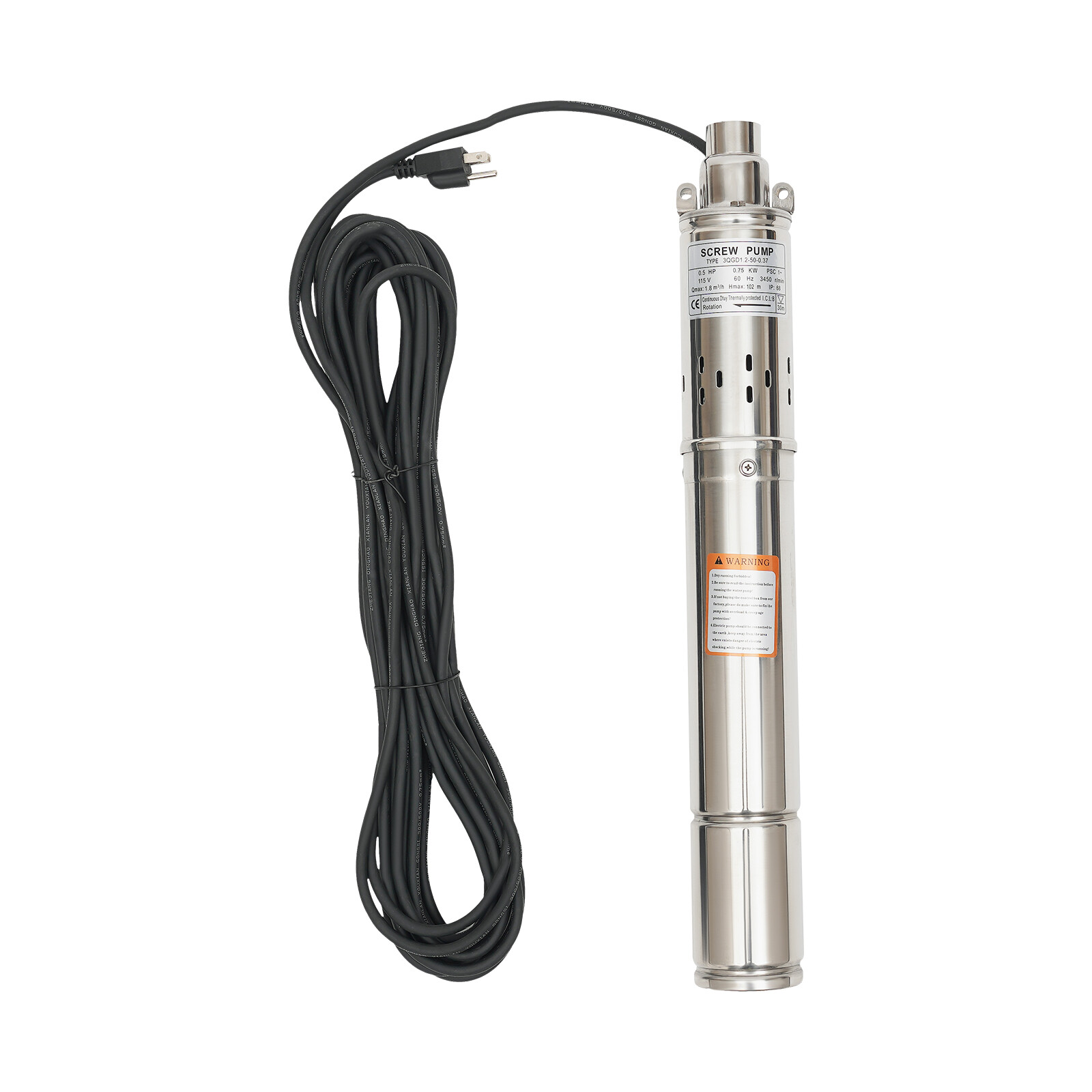 3" Deep Well Submersible Pump Stainless Steel Water Pump 1HP 115V 334ft 2.5m³/h