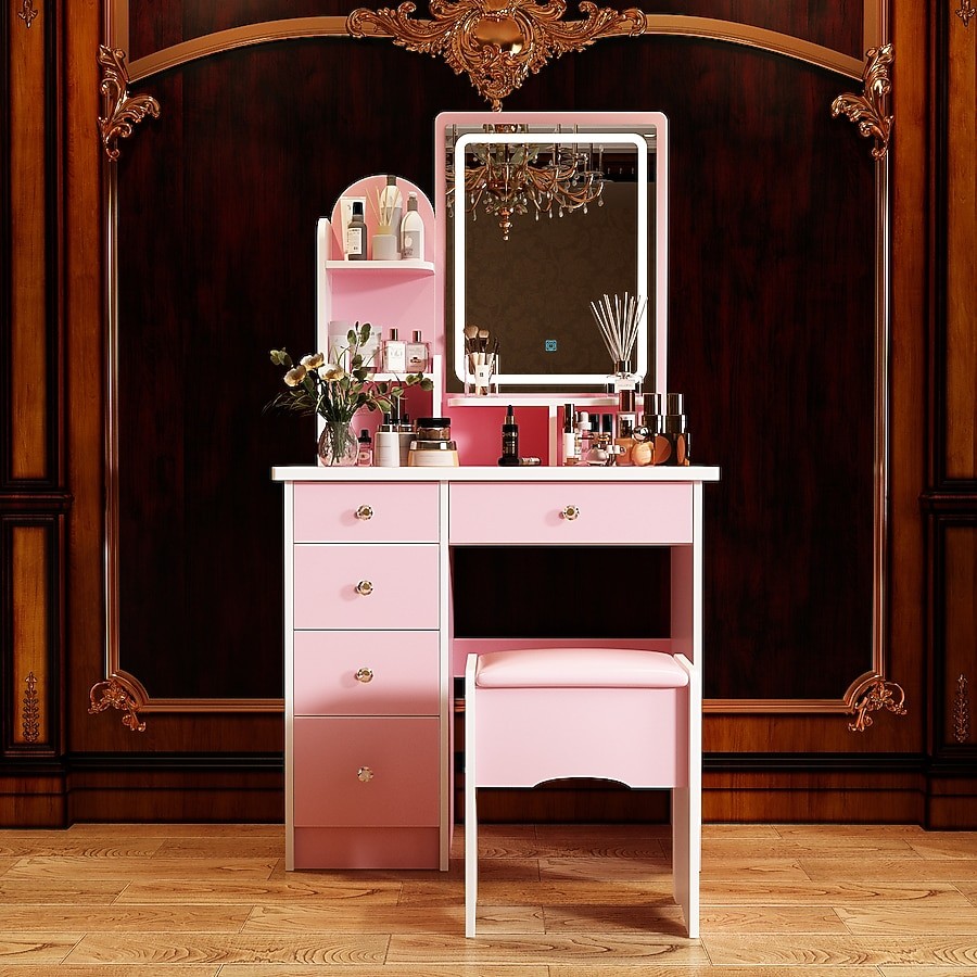 FUFU&GAGA 32-in Pink Makeup Vanity