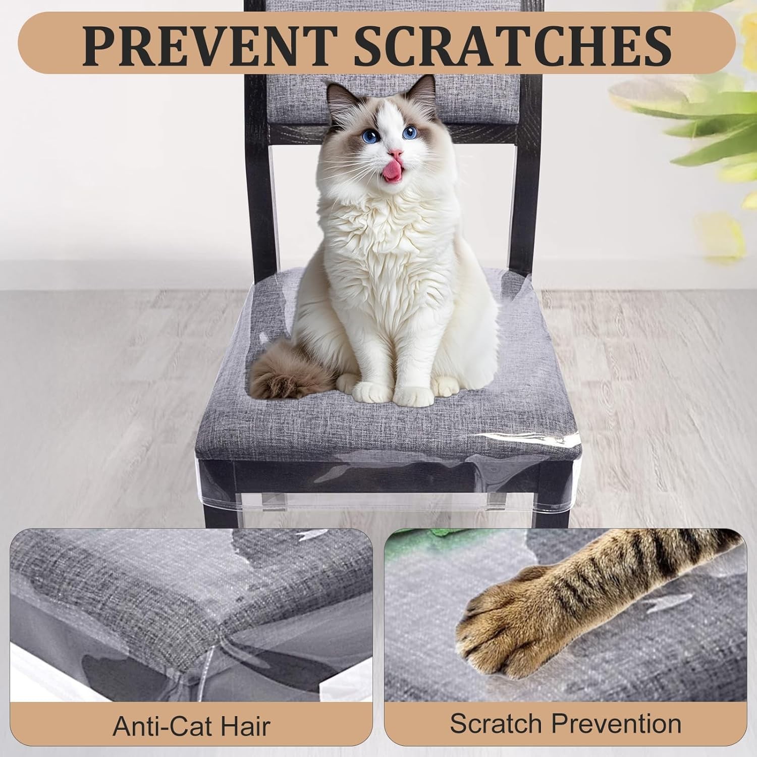 4 Pack Clear Plastic Chair Covers PVC Dining Seat Protectors Adjustable Strap