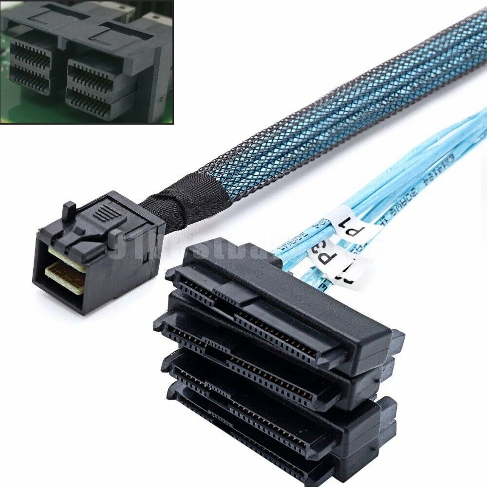 Mini-SAS HD SFF-8643 to 4 SAS SFF-8482 Hard Drive Forward Breakout Cable RAID 1M