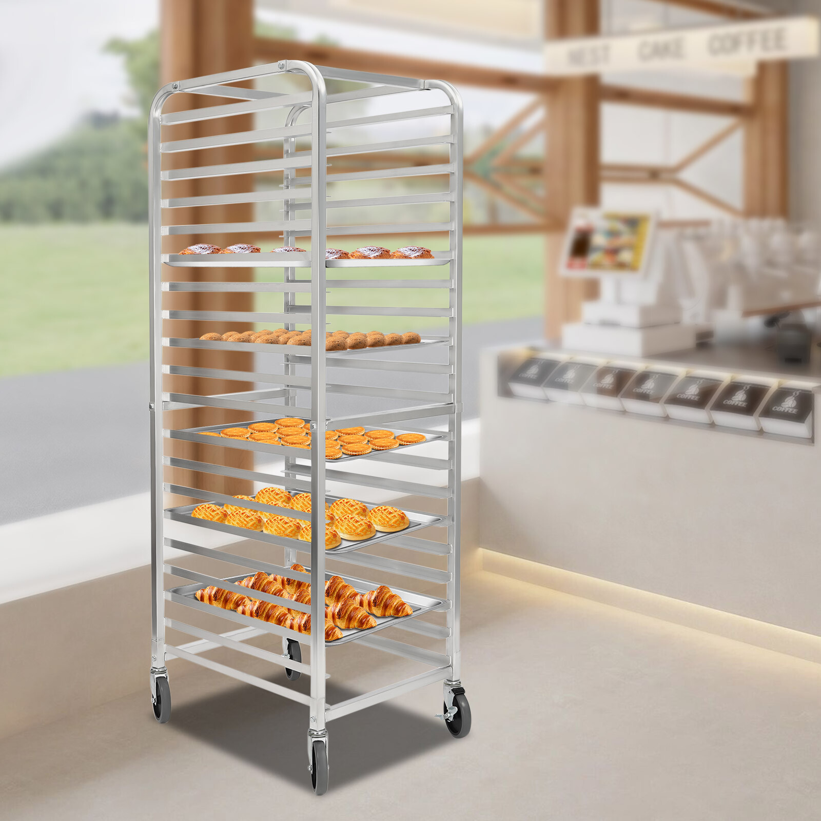 20-Tier Bakery Rack Aluminum Alloy Pan Rack with 2 Wheels for Kitchen Commercial