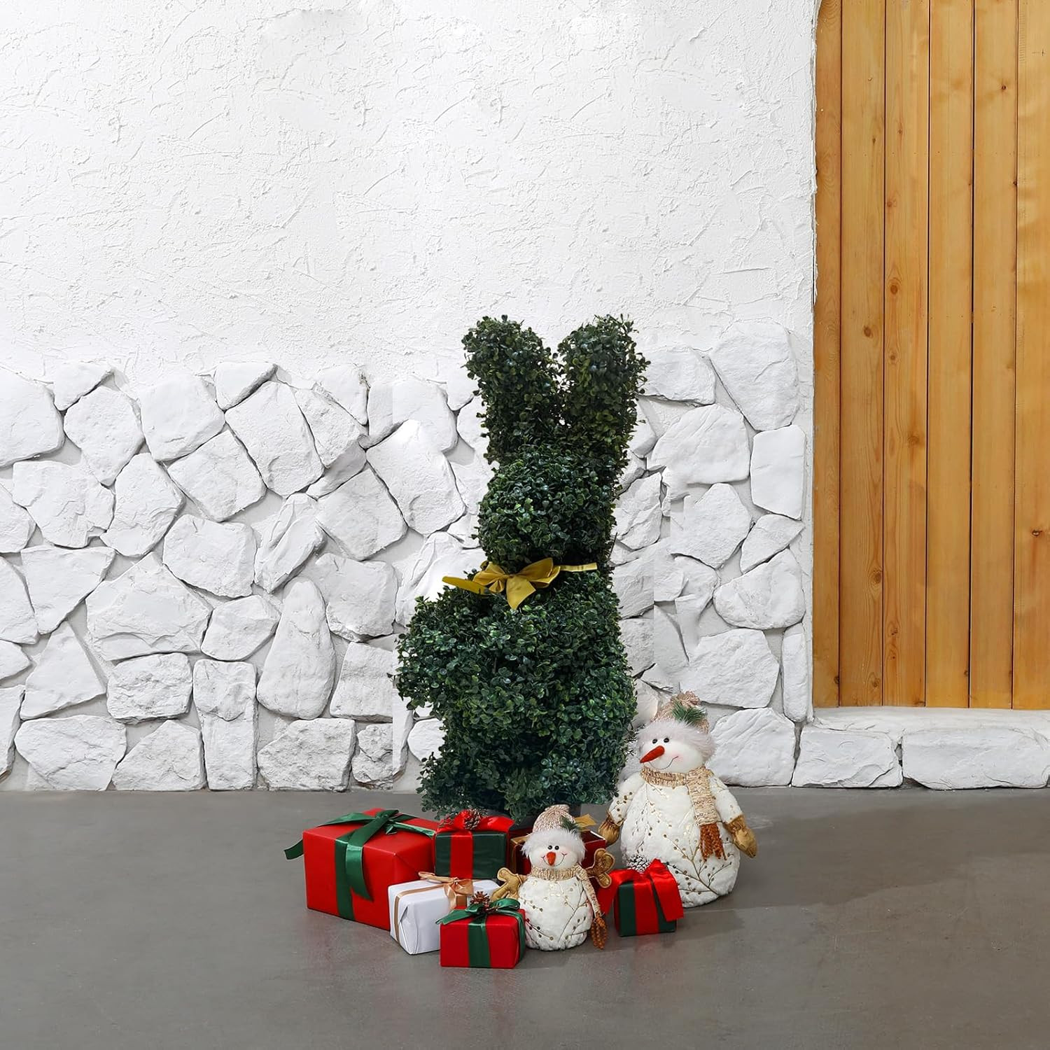 Bunny-Shaped Topiary Ball 36'' Artificial Tree Rabbit Bowknot Pot Uv-Resistant F