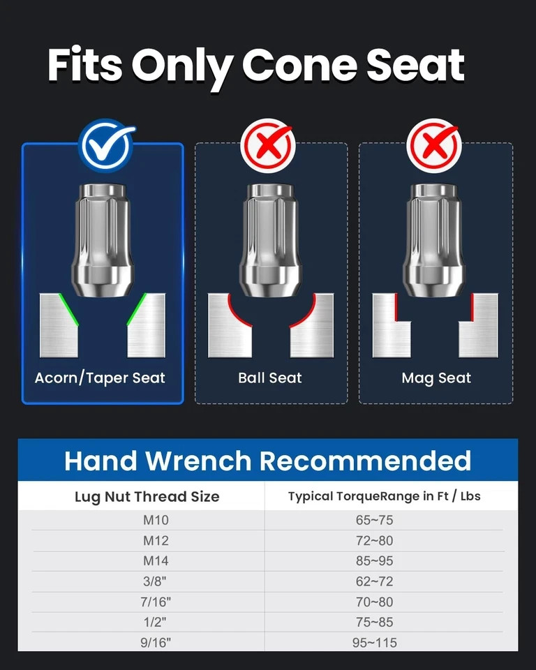 GAsupply 12x1.5 Lug Nuts Spline, Closed End Chrome Acorn Tuner Lug Nuts 1.38" 35