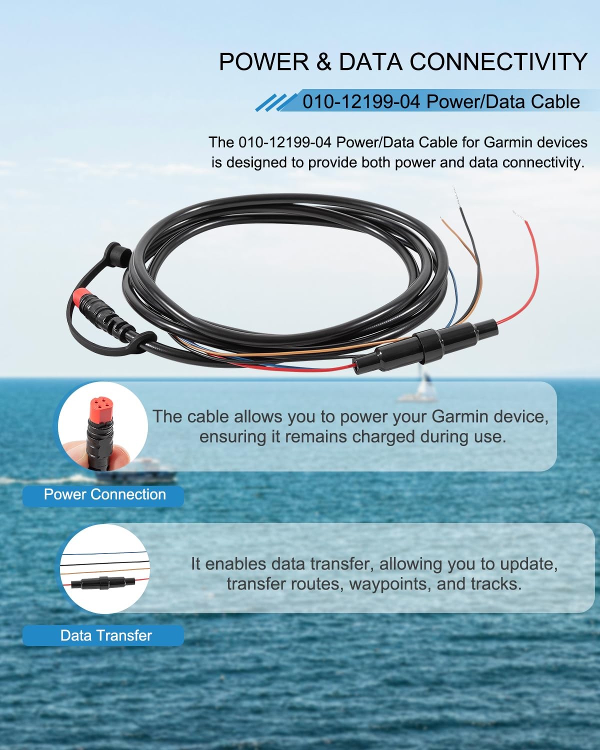 For GARMIN STRIKER 4 4cv 4dv 5cv 5dv 7cv 7dv Power/Data Cable 4-Pin 010-12199-04