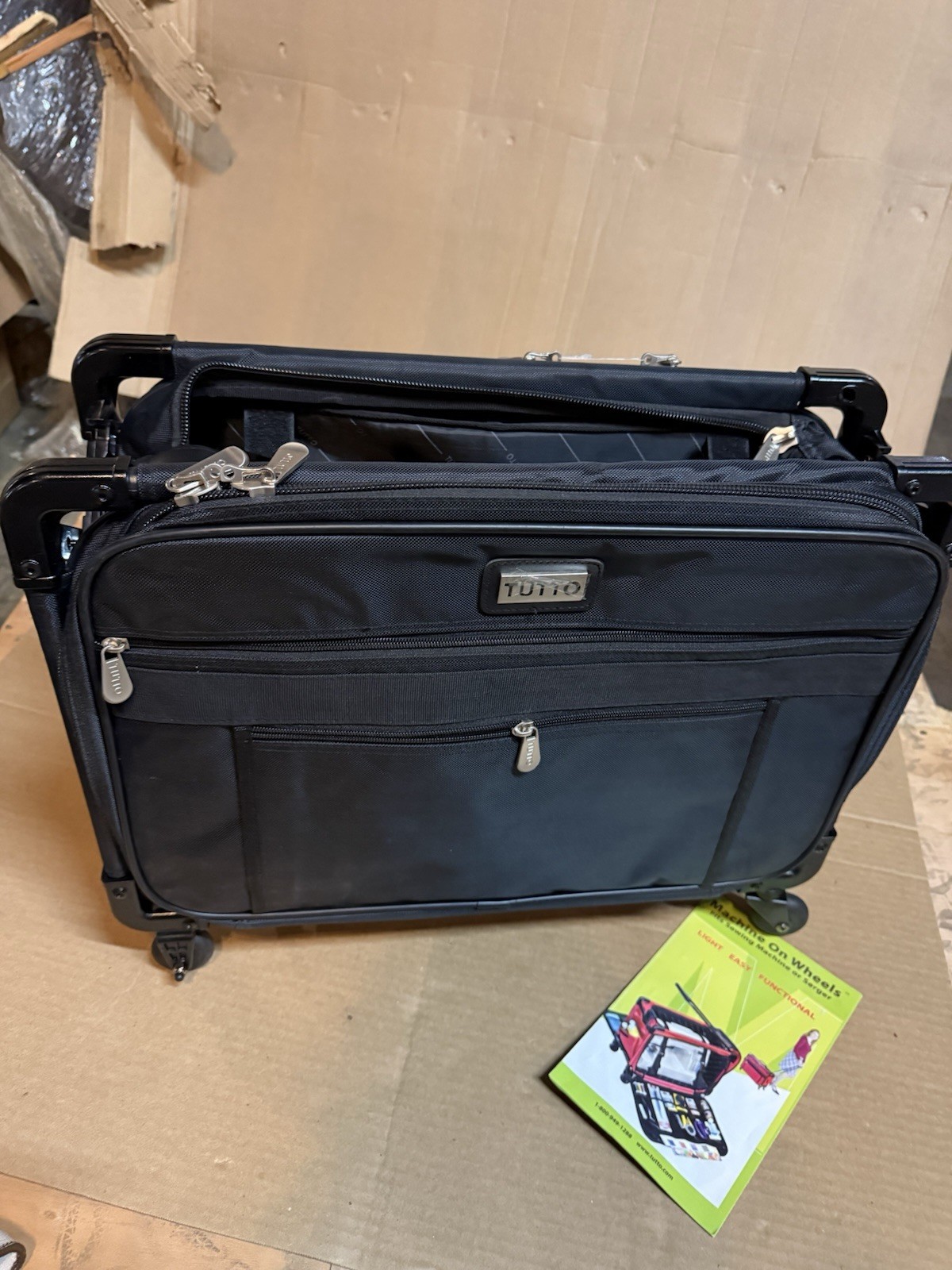 TUTTO Collapsible Black Sewing Machine Case On Wheels w/ Handle 20 x 17 x 10