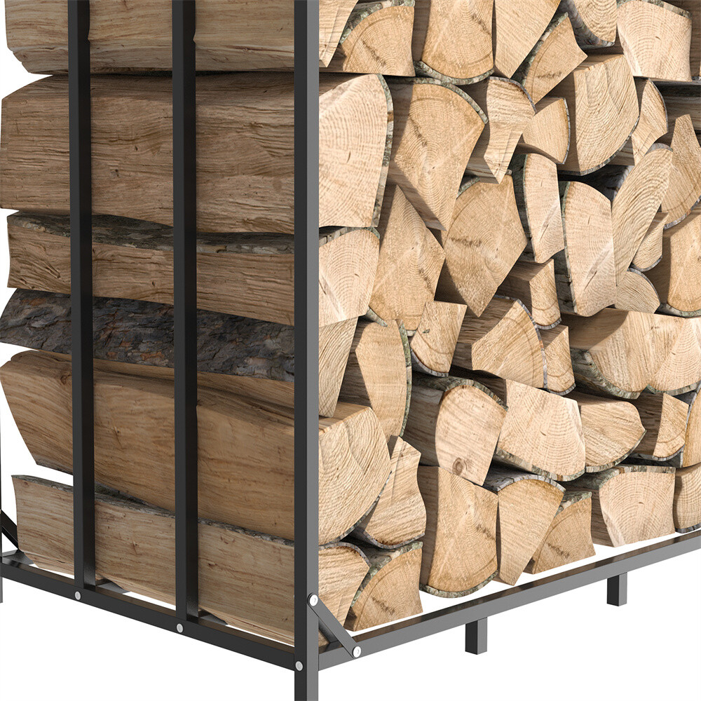 In/Outdoor Firewood Rack with Cover Firewood Storage Log Holder Heavy Duty Steel