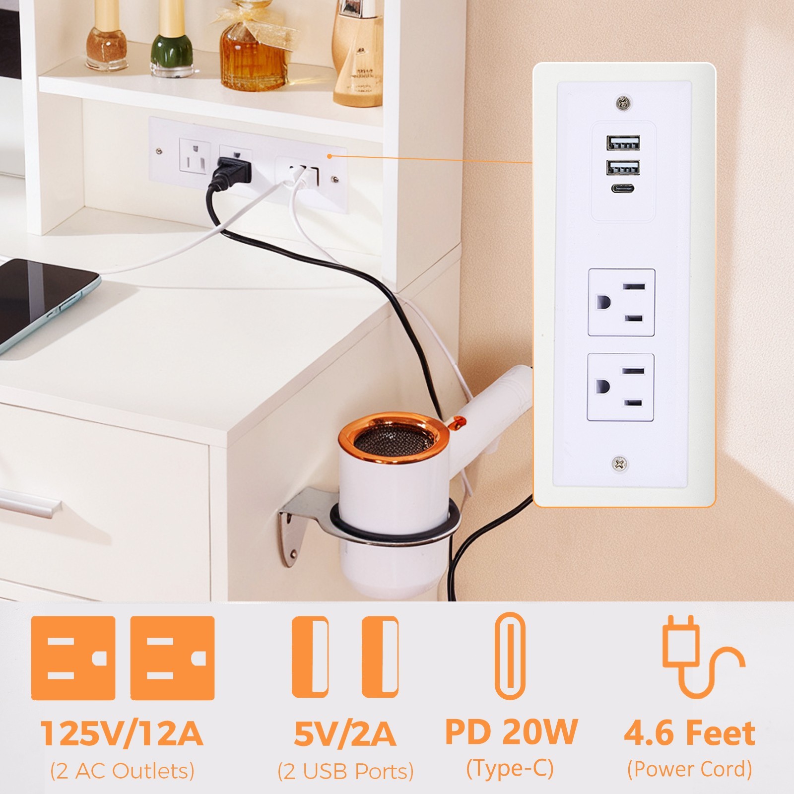 Makeup Vanity Desk with Mirror and 3-Color Light,4 Drawers,Cute Vanity Table