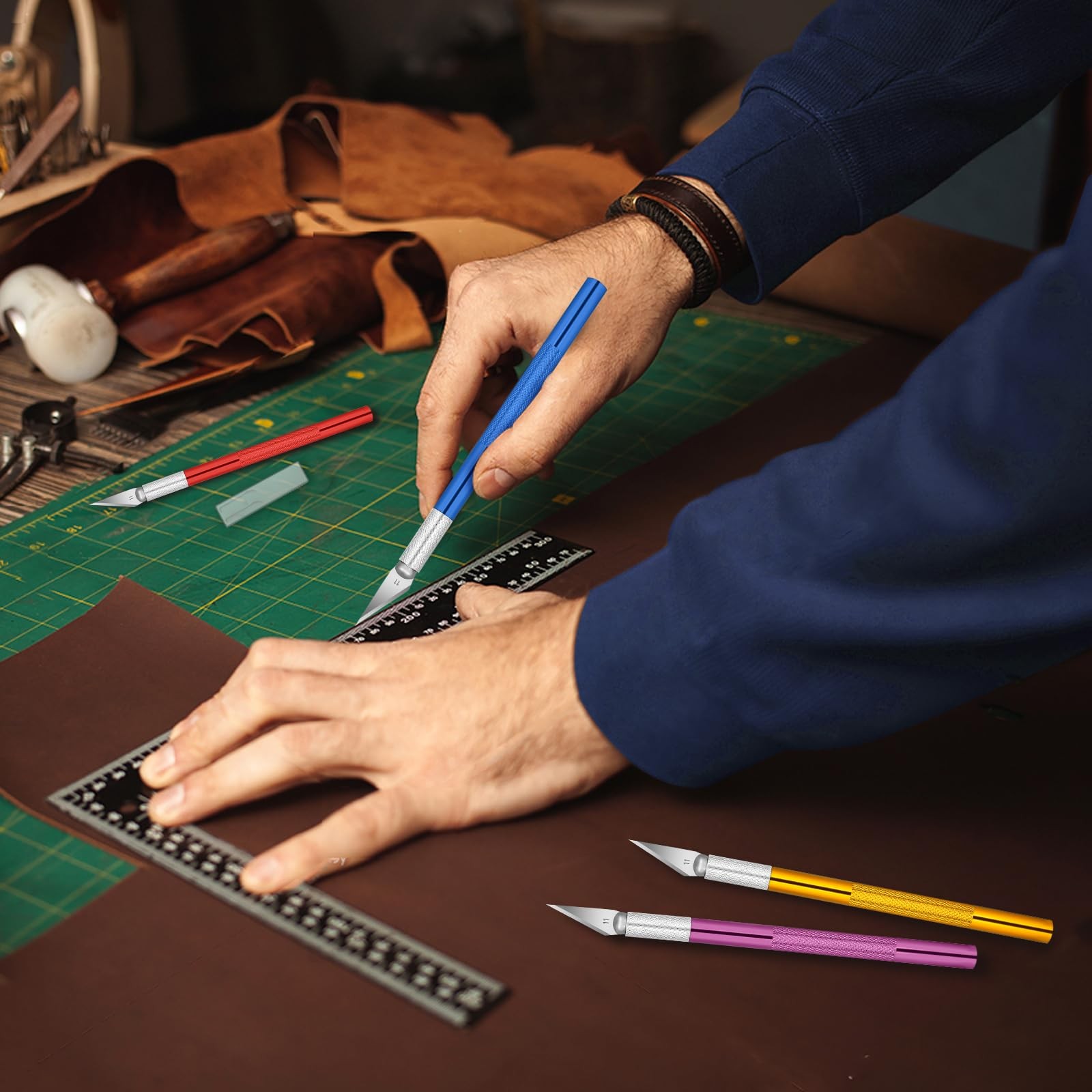 55 Pack Exacto Knife, Hobby Knife Set with 5 Craft Knives and 50 Precision Knife