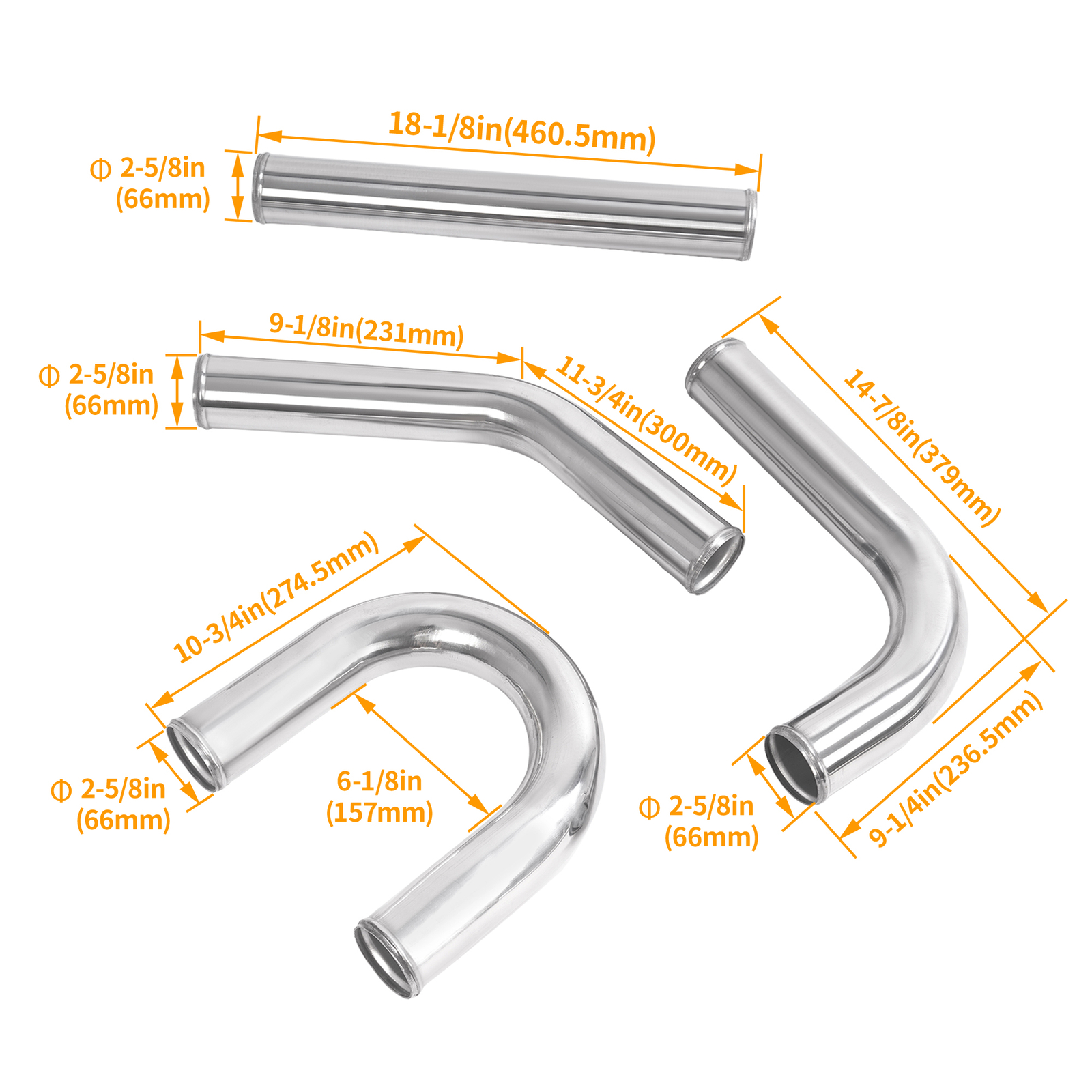 2.5 Inch 64mm Aluminum Universal Intercooler Turbo Piping Pipe Kit+Blk Red Hose