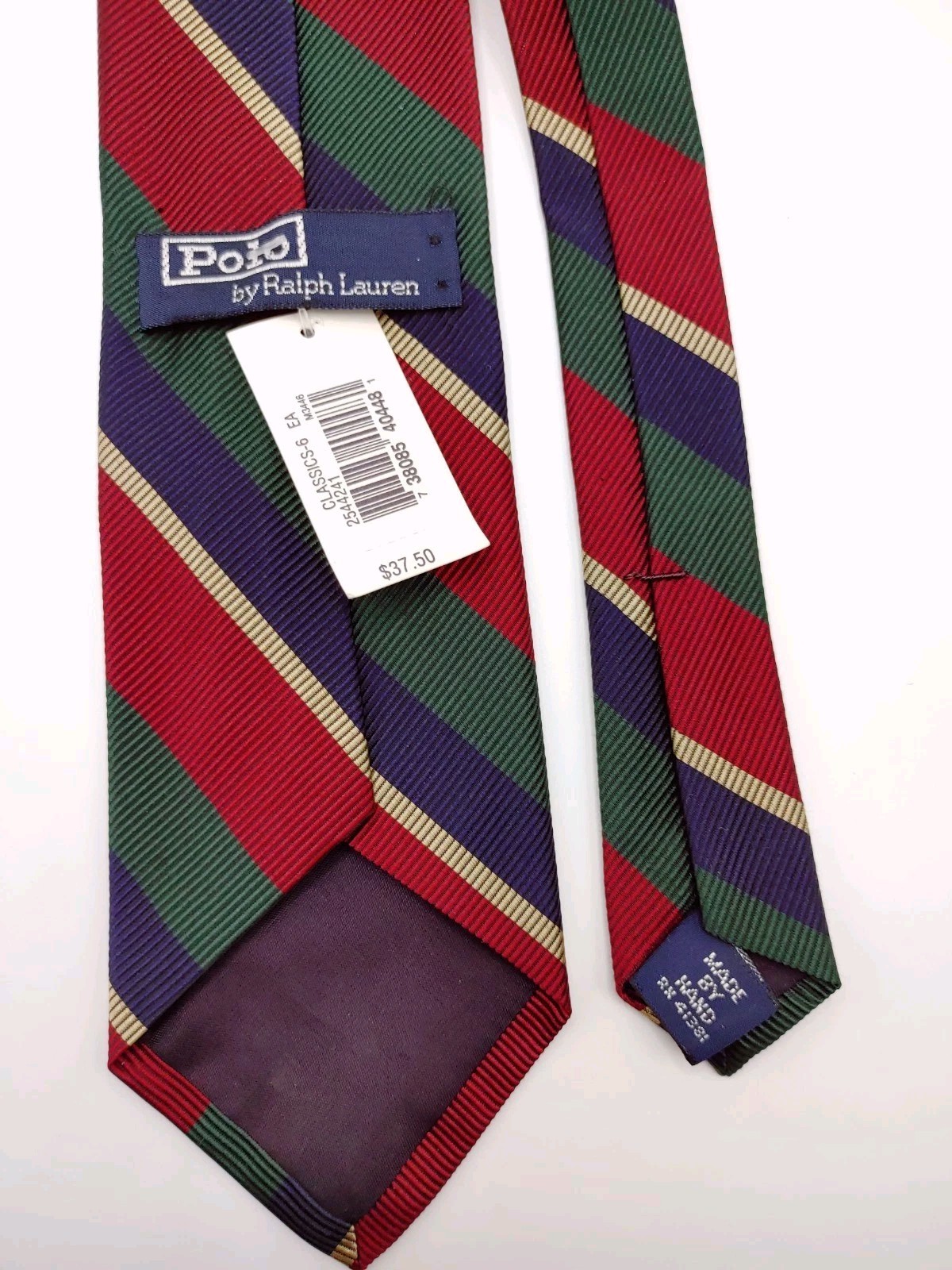 Vintage Polo Ralph Lauren Slim Skinny Short Tie Striped Navy Blue Green New Tan