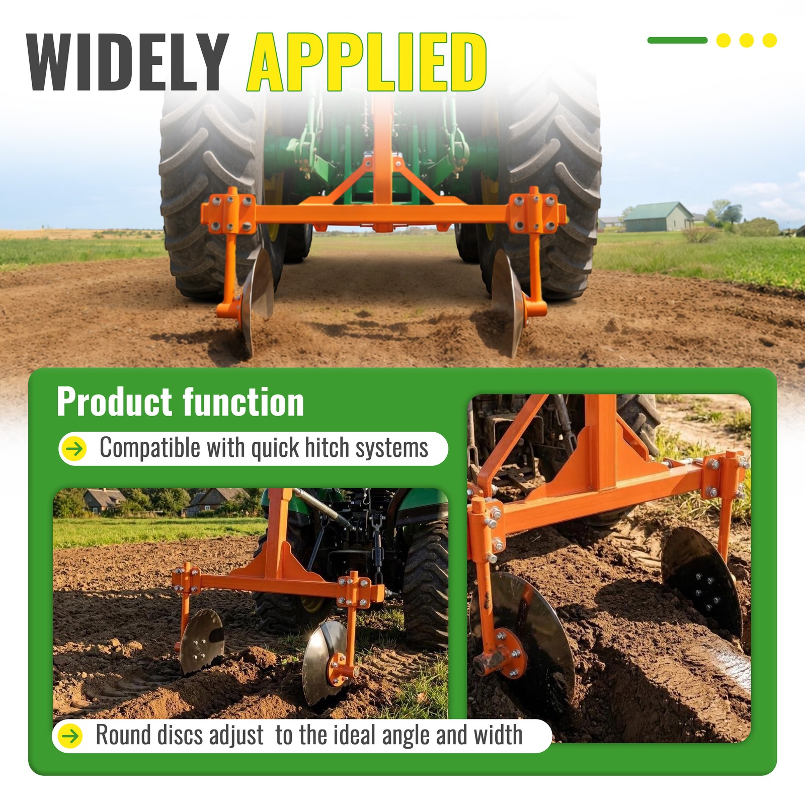 3 Point 48" Adjustable Disc Bedder Disc Harrow Fits Cat 1 Tractors, Quick Tach