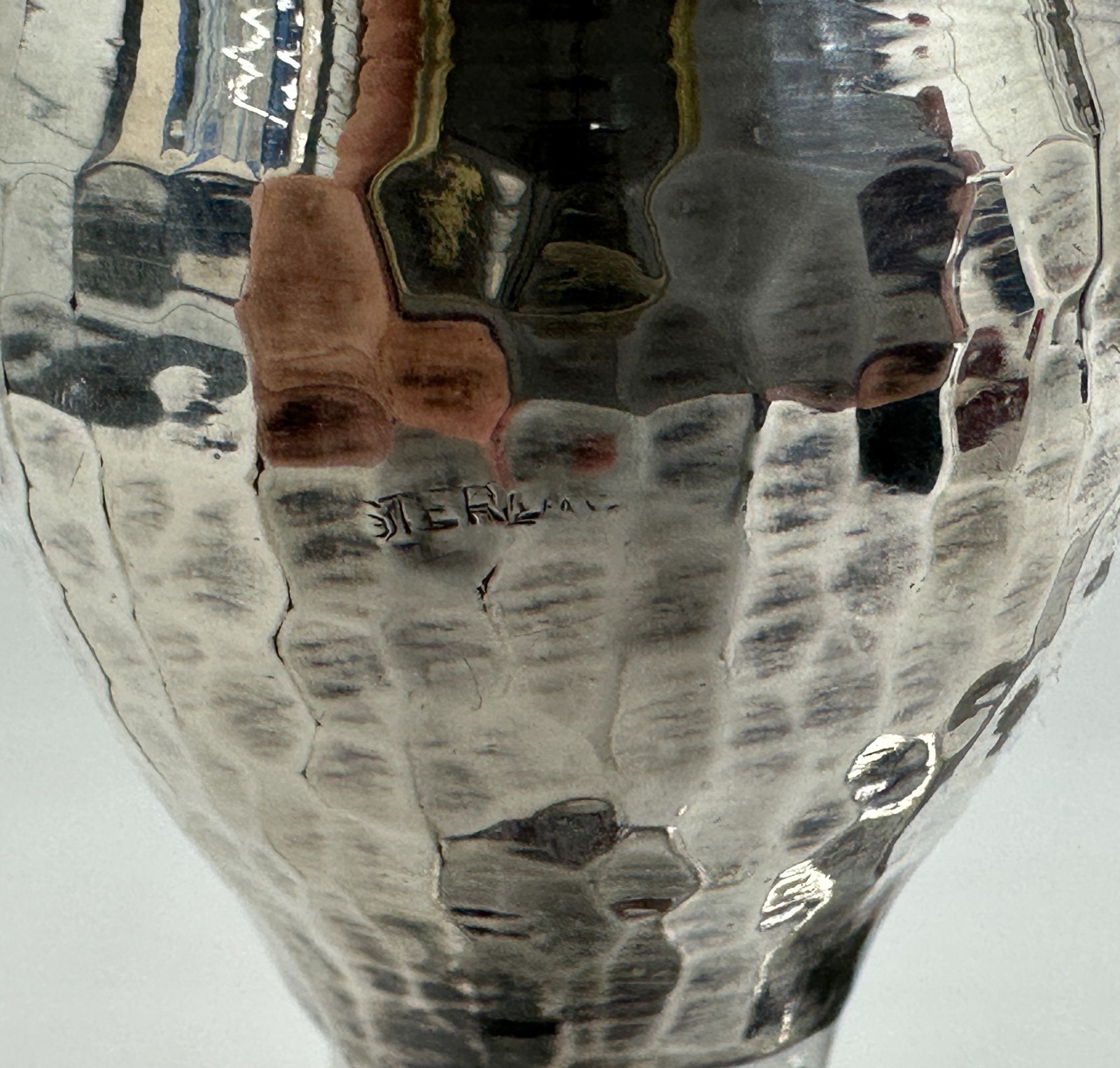 Vintage Pair Hand Hammered Sterling Silver and Cut Glass Candlestick Holders