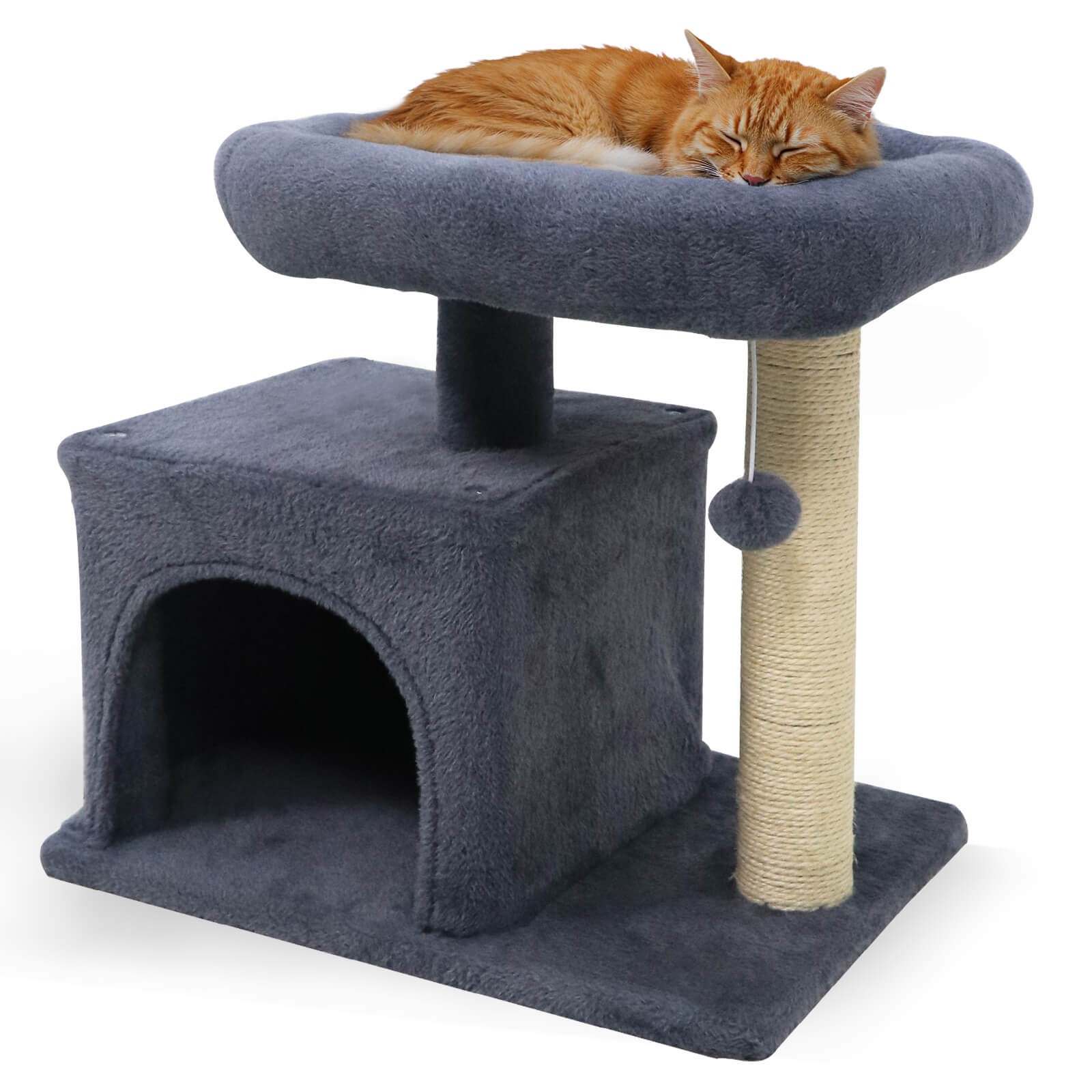 19.5” Small Cat Tree w/Large Padded Plush Perch Condo Sisal Scratching Posts