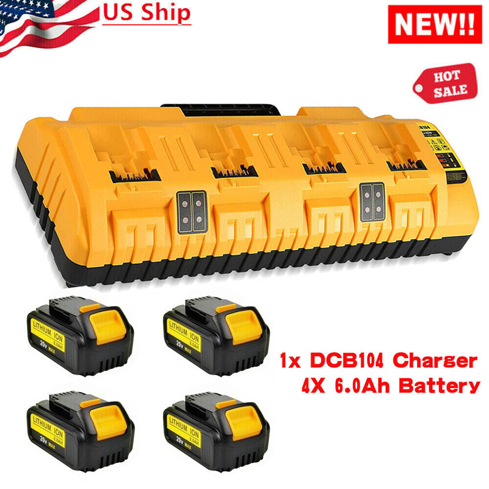 For DEWALT DCB104 XR 4-Port Multi Fast Charger 12V/20V Lithium DCB200 Battery