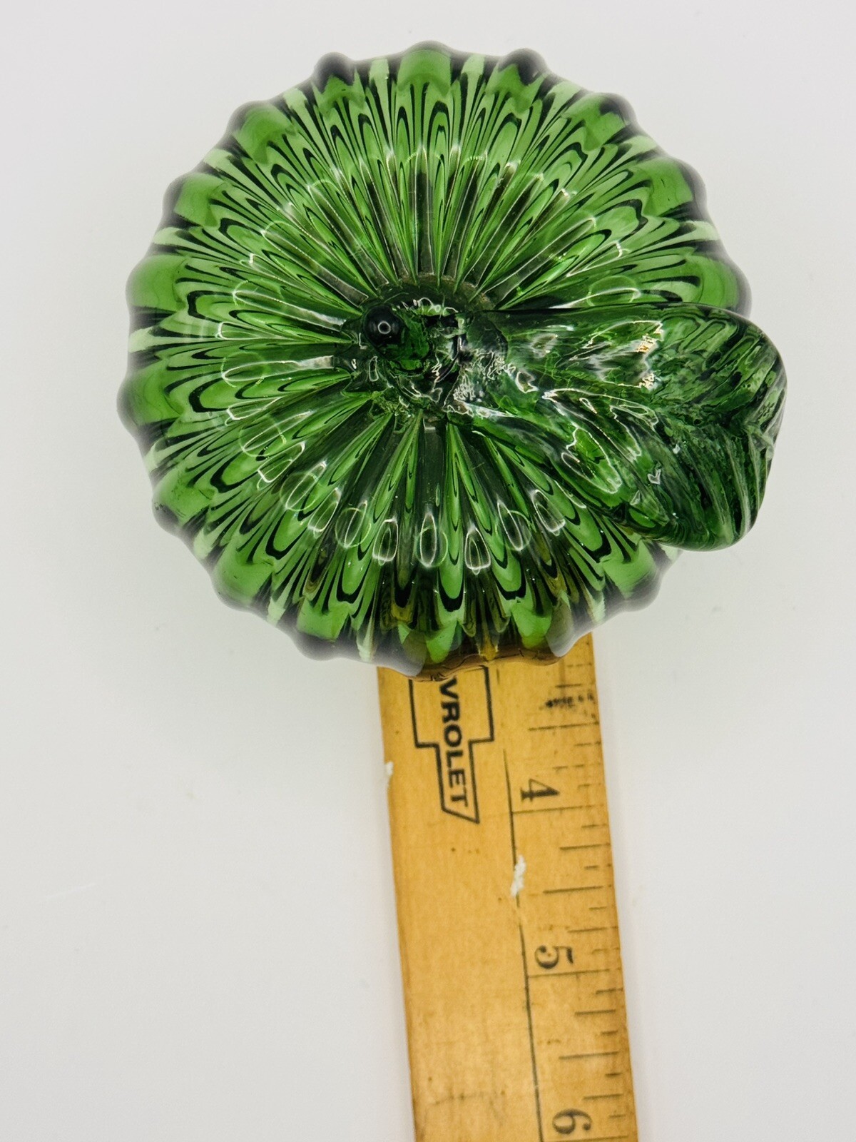 Vintage Hand-Blown Glass Green Apple/Pumpkin Paperweight Home Decor