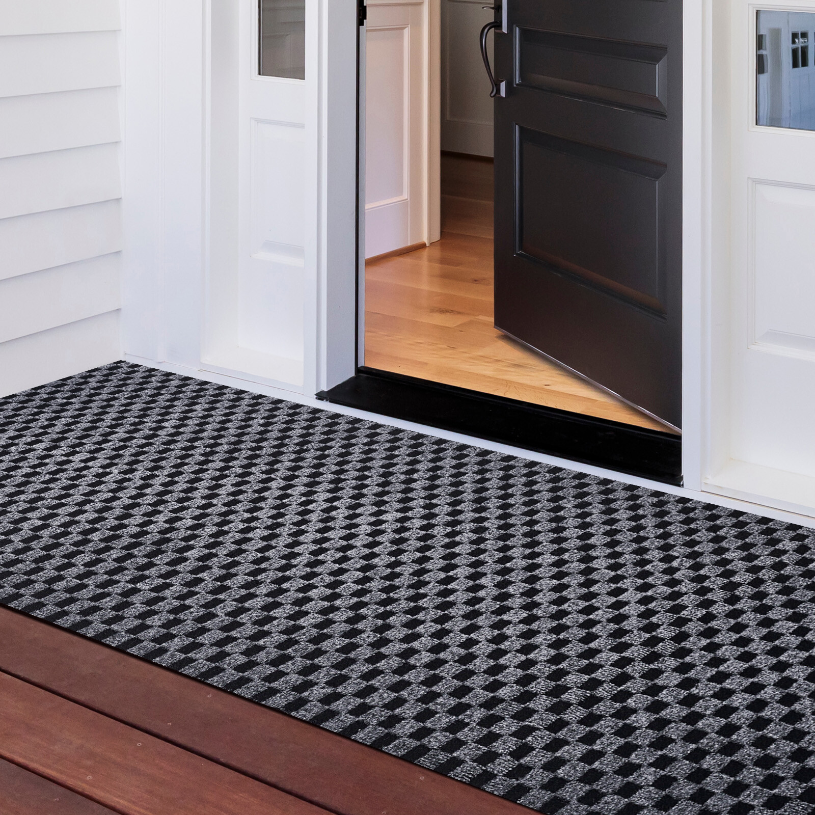 Runner Rug Hallway Non Slip Rubber Back Custom Size as Carpet Doormat Checkered