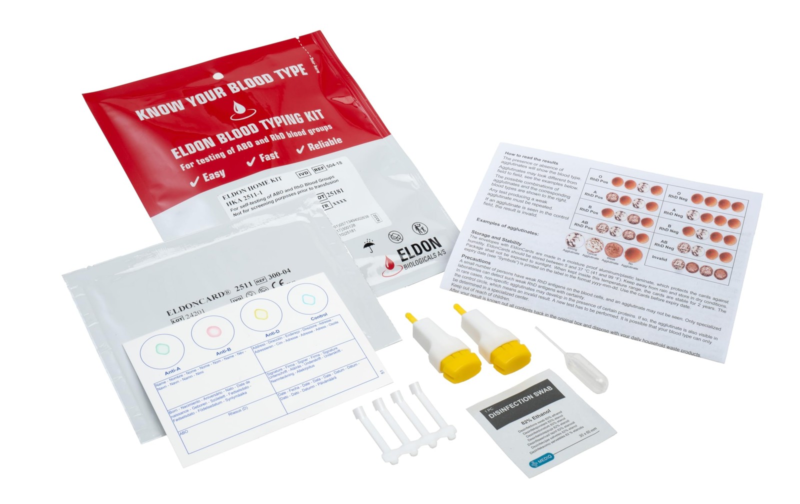 Eldoncard Blood Typing Kit, 1 Test Pack, Know Your 5 Piece Set, Red