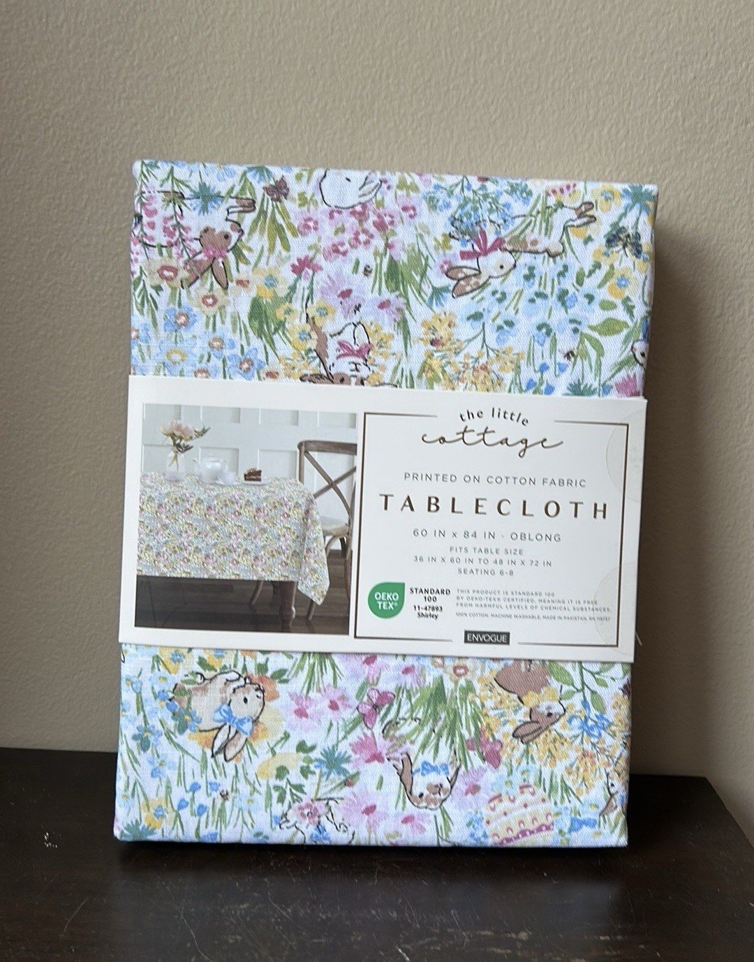 Envogue Tablecloth Easter Spring Bunny Floral Cotton 60”x84” Oblong New