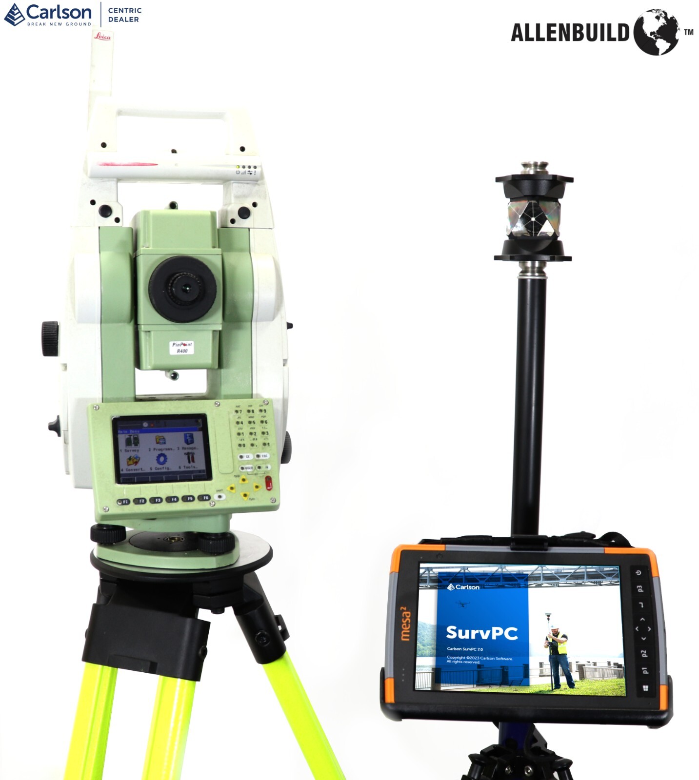 Leica TS12  R400 Robotic Total Station With a Windows Tablet Running SurvPC