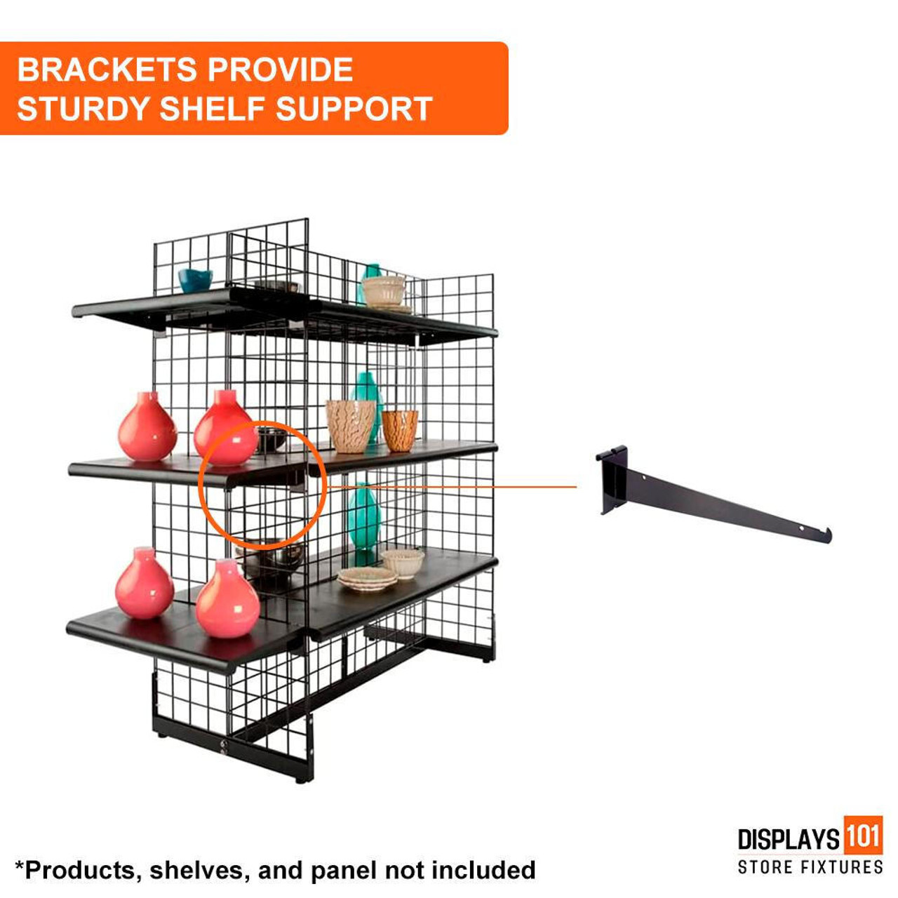 New 14" Gridwall Black Knife Shelf Brackets With Lip