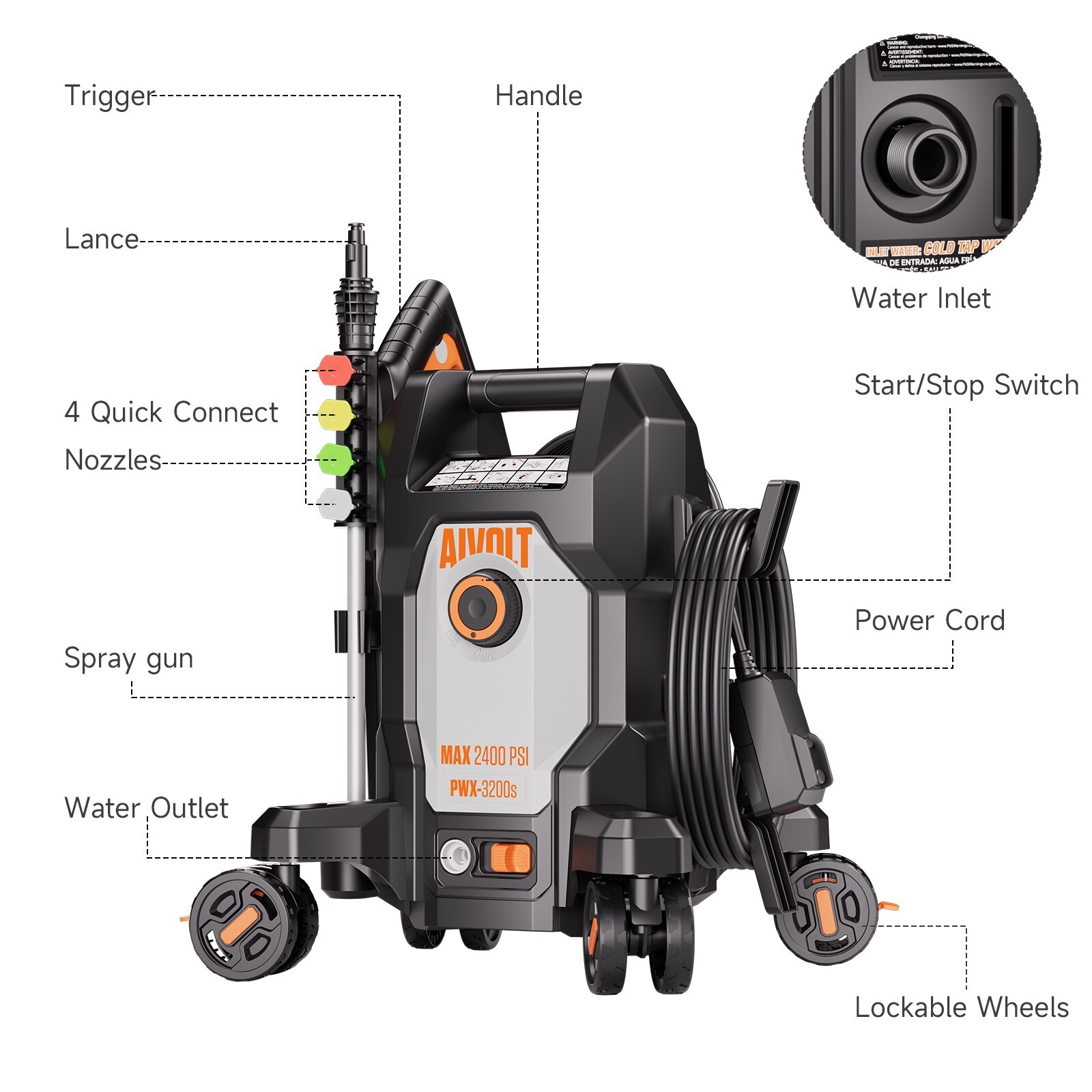 AIVOLT Electric Pressure Washer - 4800PSI Power Washer with Anti-Tipping Design