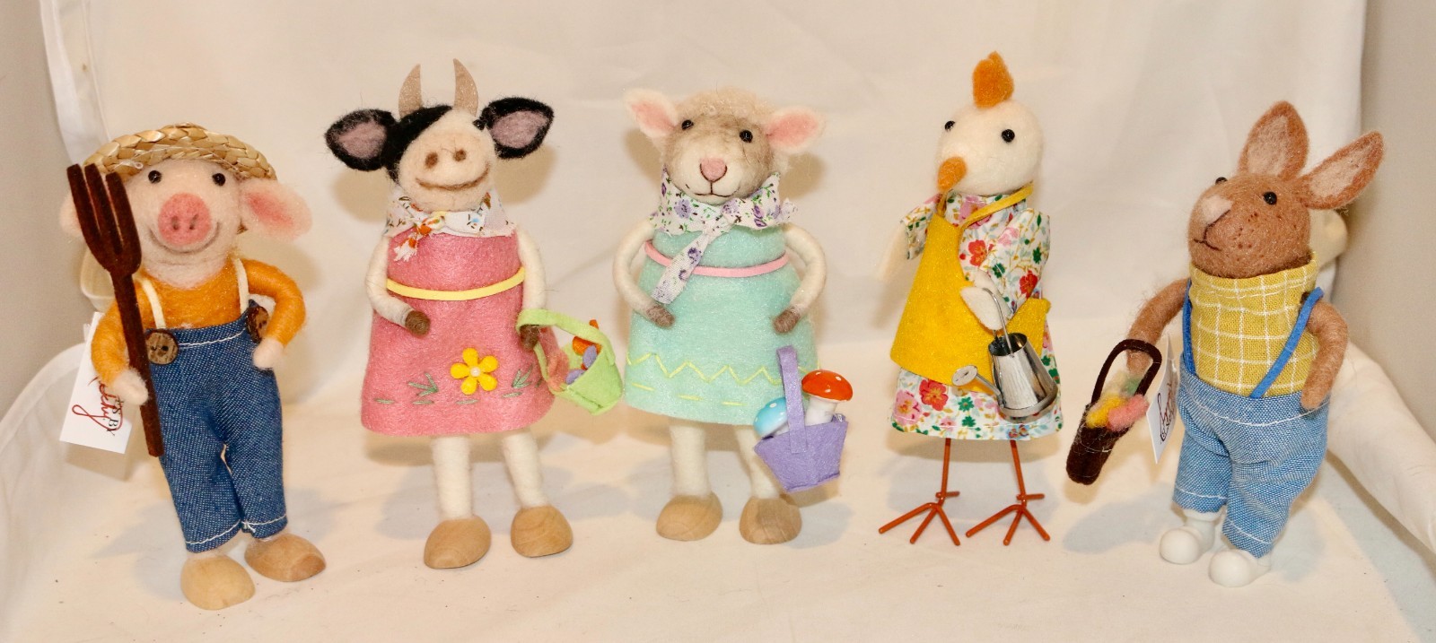 Primitives by Kathy Lot 5 Felt Critter Farmhouse Pig Sheep Cow Chicken Rabbit