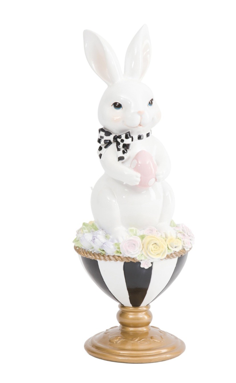 🖤NIB  Tophat & Tail White Rabbit On Flower Pedestal