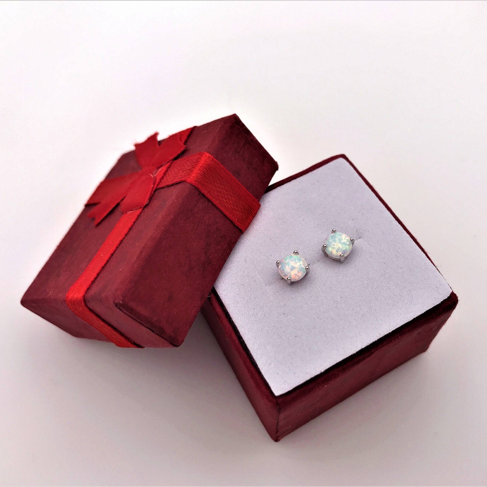 Cute Mini White Fire Opal Earrings Silver Filled For Women