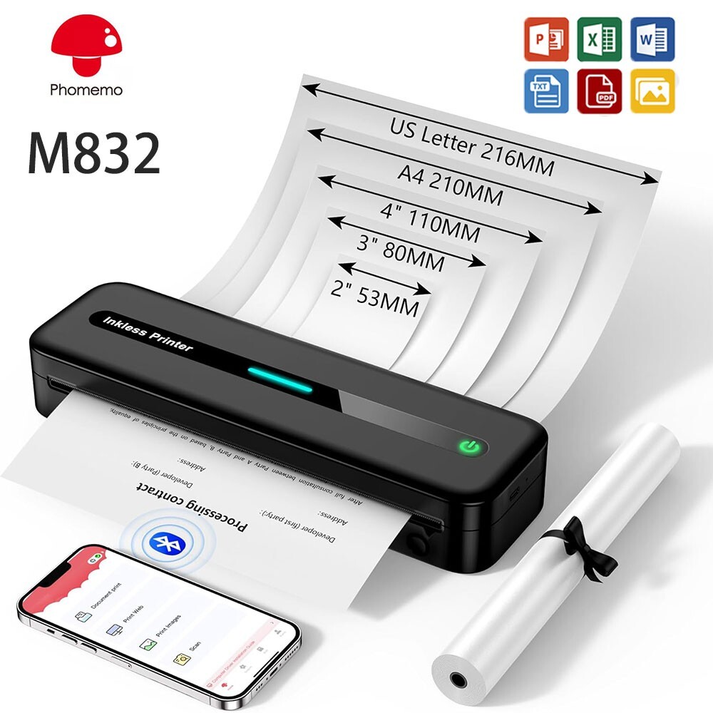 Phomemo M832 Thermal Printer Wireless Inkless Printer for Travel Office Home LOT