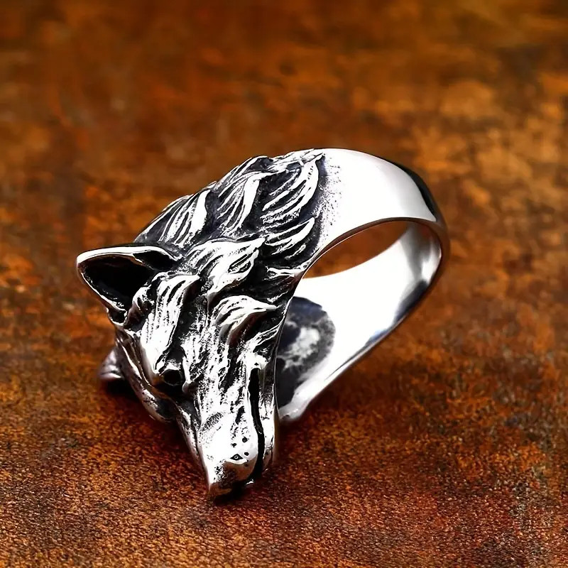 Wolf Head Ring Band Dog Animal Strength Nature Jewelry Silvery