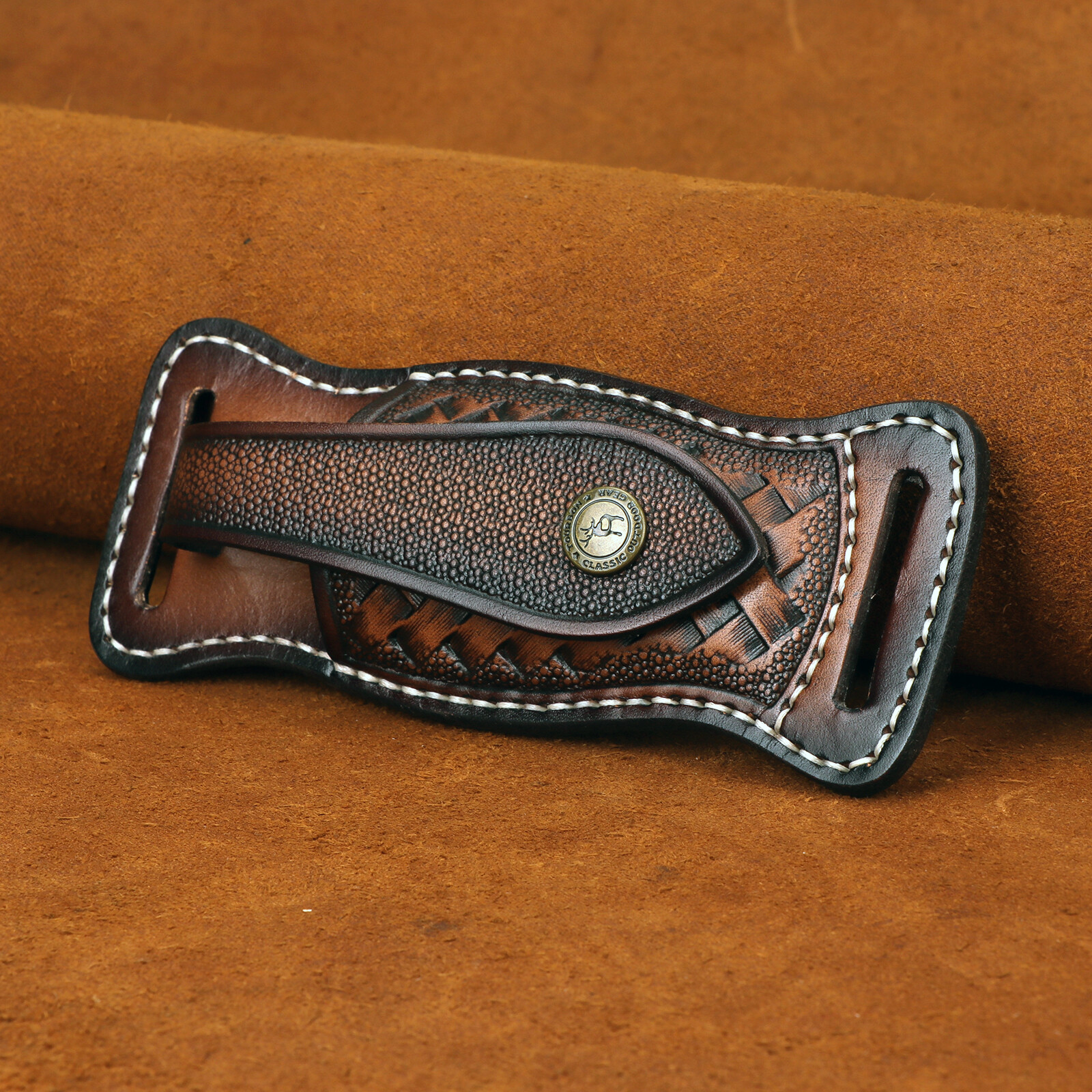 TOURBON Leather Folding Blade Knife Sheath Belt EDC Knives Cover Case Horizontal