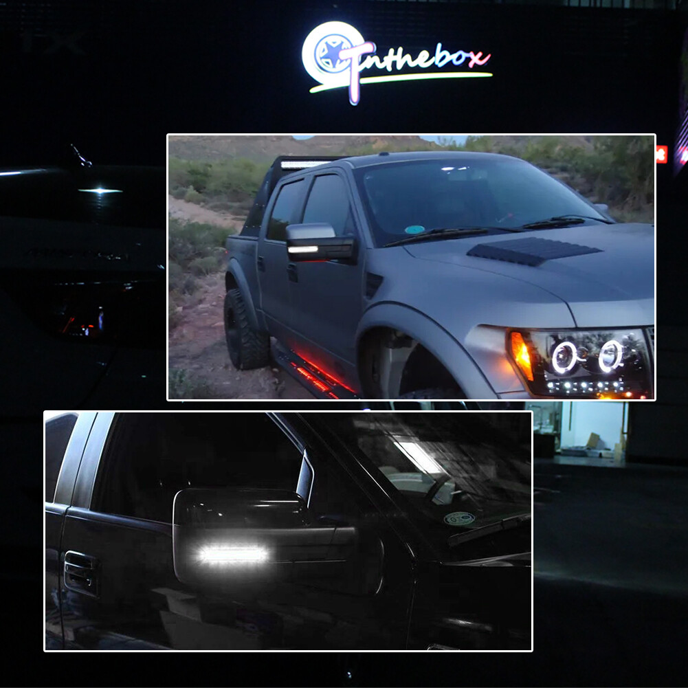 2X White LED Side Mirror Lamp Turn Signal Lights For 2009-2014 Ford F-150 Smoked