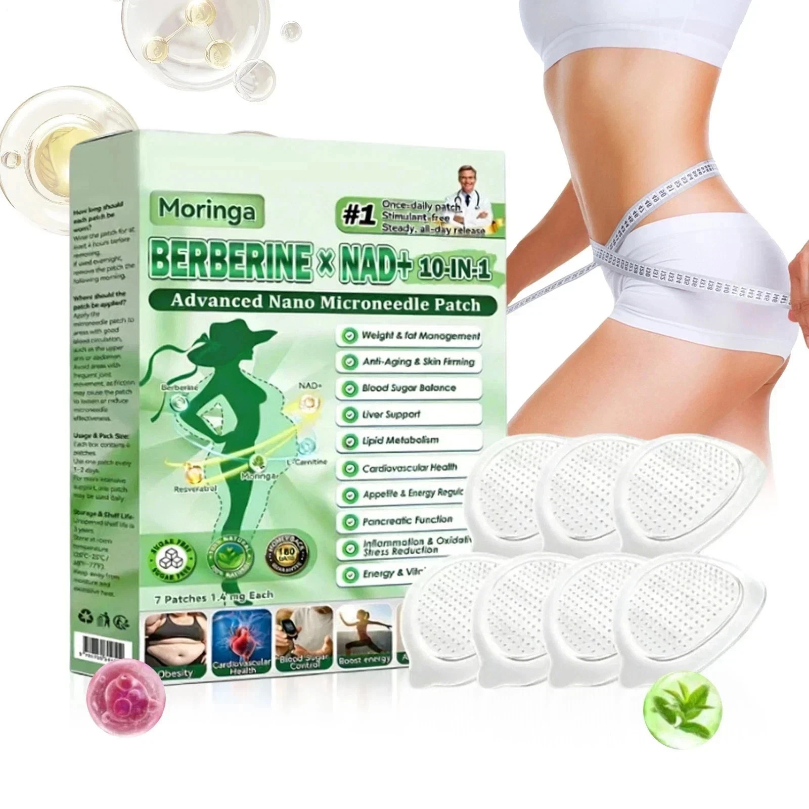 Moringa Berberine 10-in-1 Advanced Nano Microneedle Patch (7pcs/box)