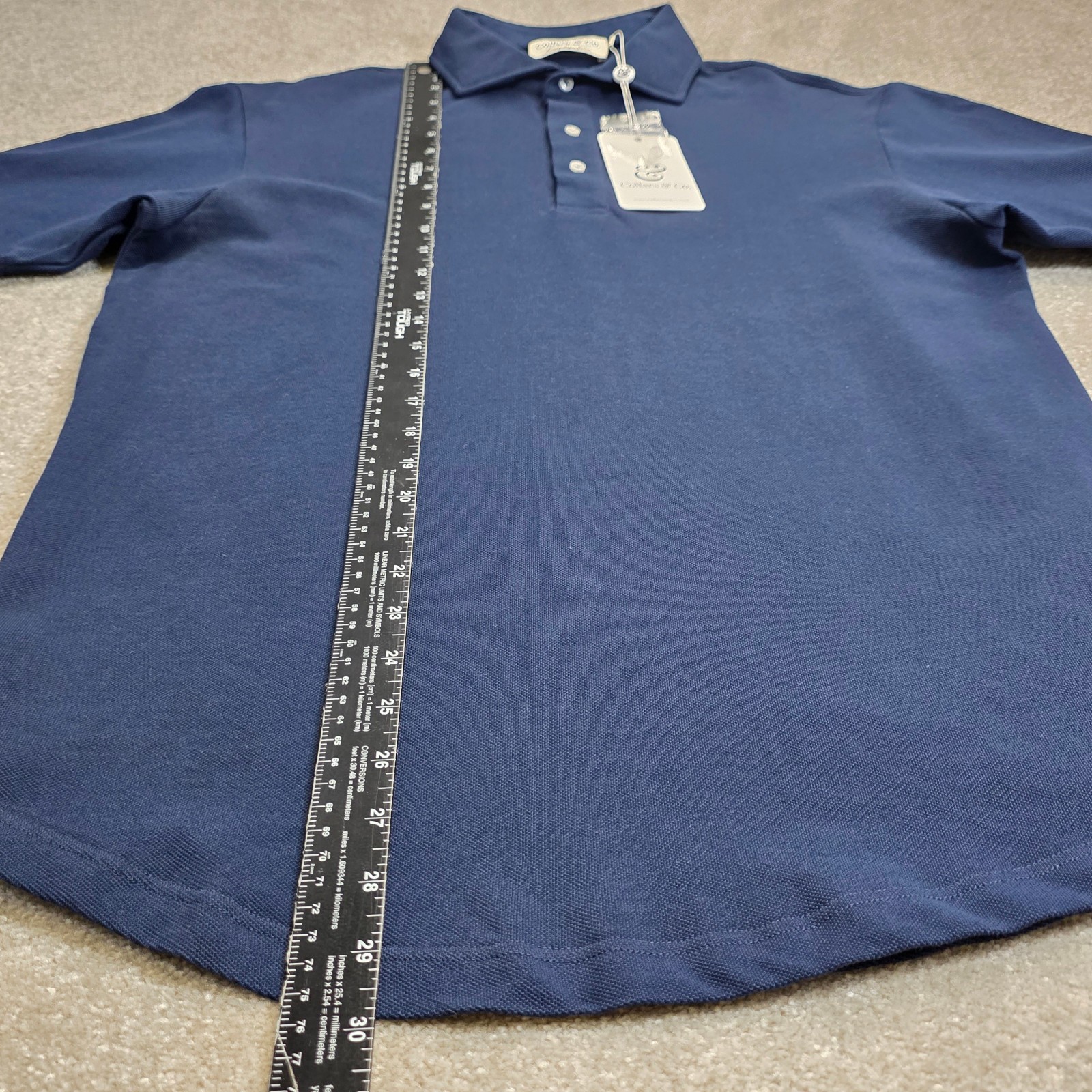 Collars and Co Mens Portofino Luxury Pique Cotton Short Sleeve Polo Size L Navy