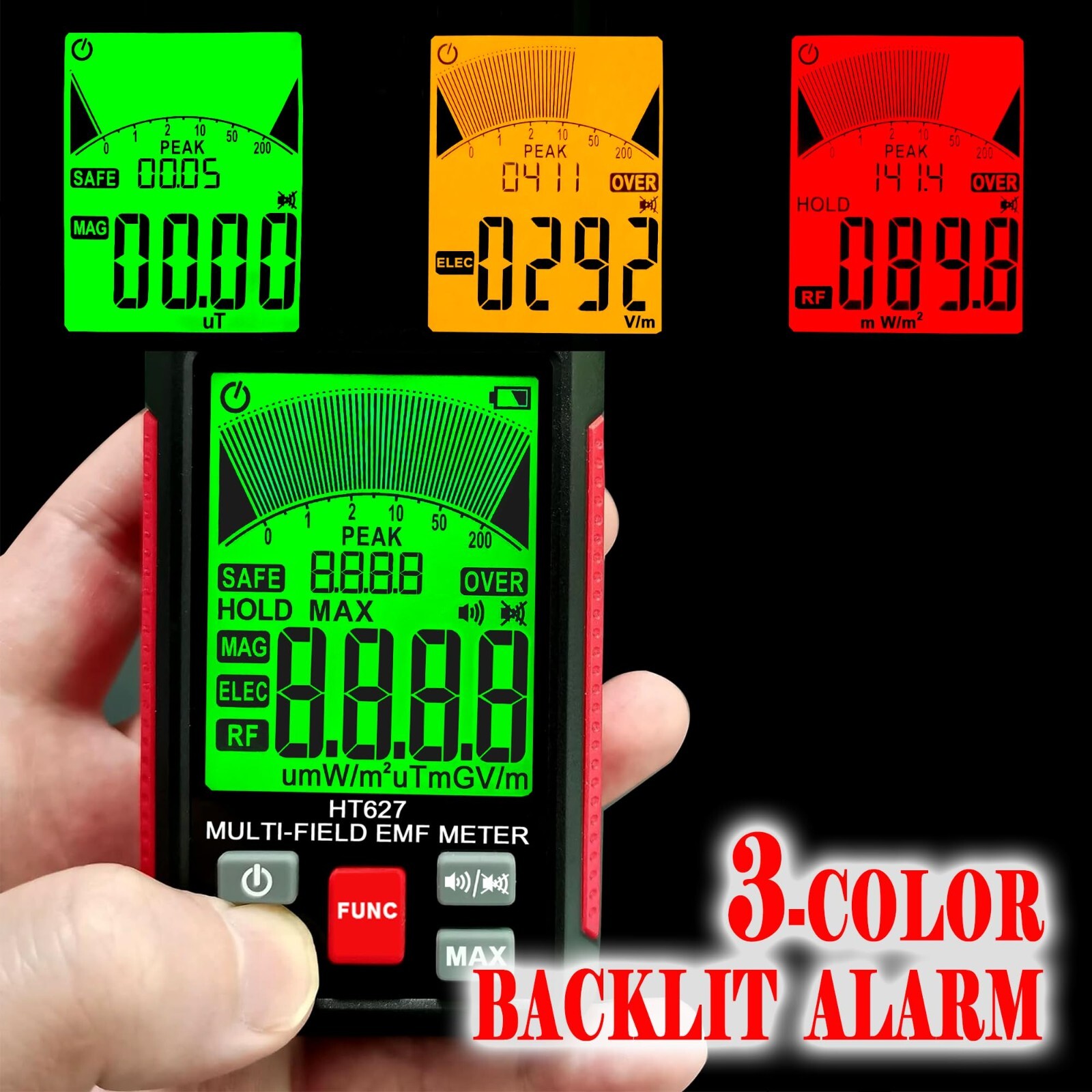 EMF Meter, 3-in-1 Electromagnetic Field Radiation Detector for EF RF MF