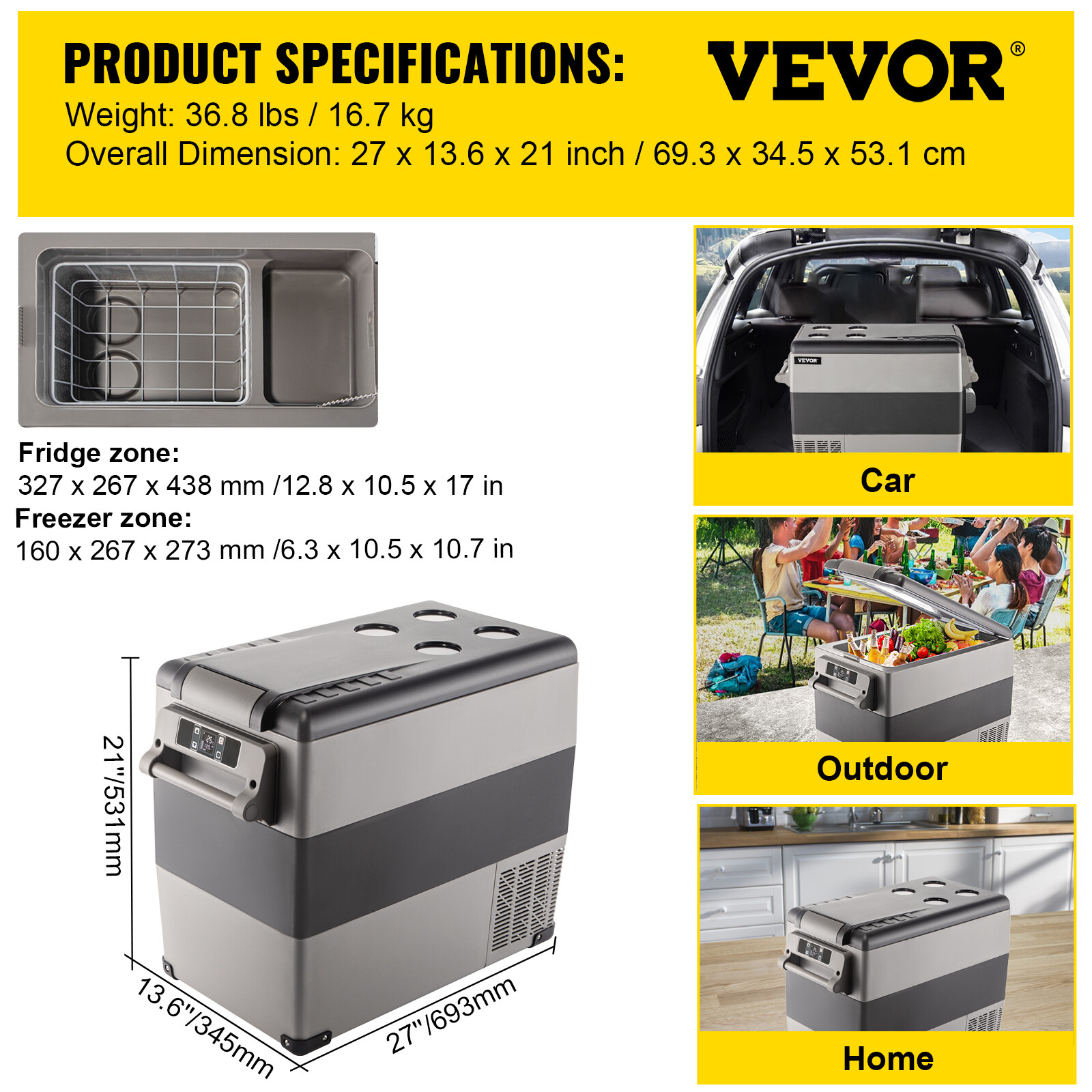 VEVOR 55L Portable Car Refrigerator 58 Quart Compact RV Mini Electric Freezer