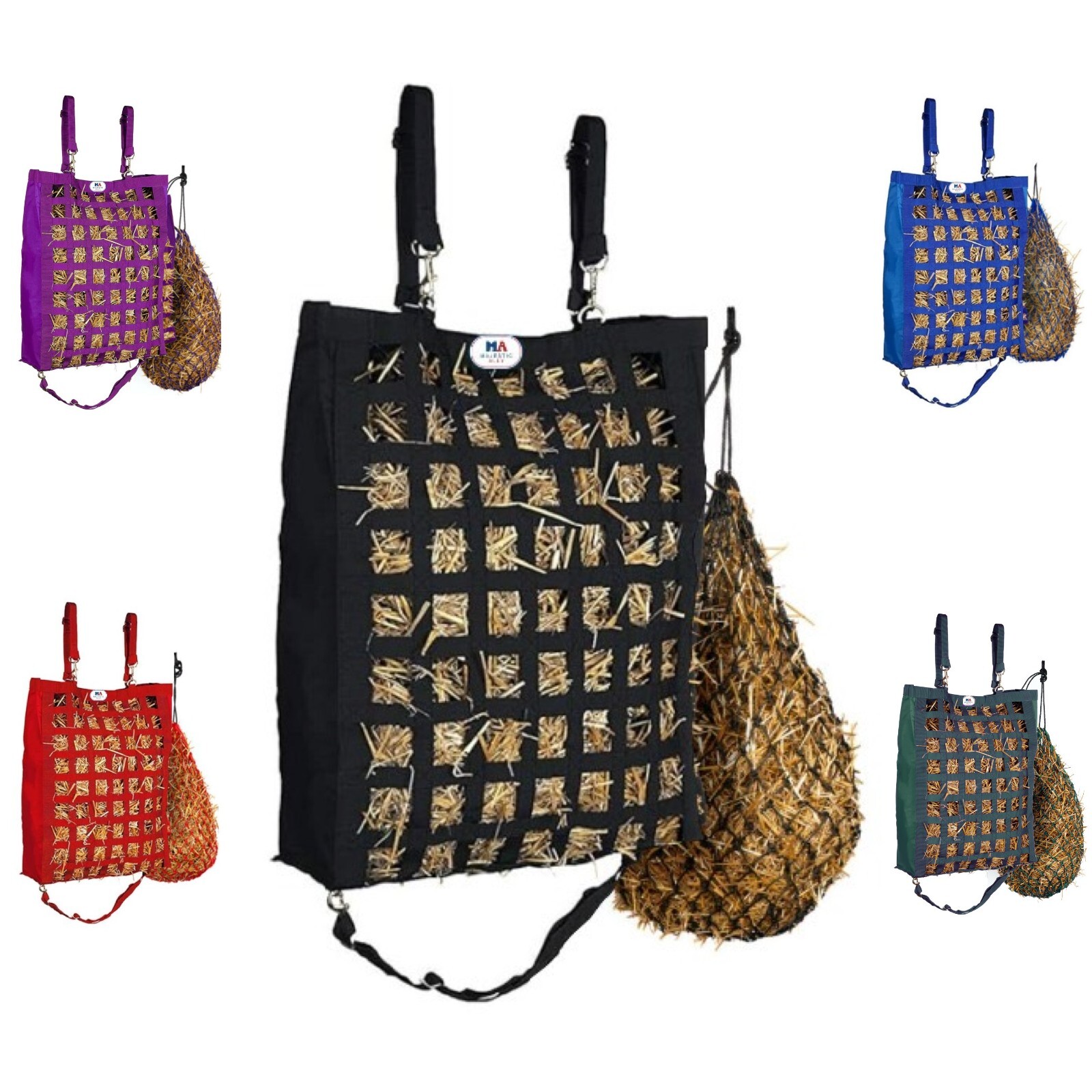 Majestic Ally Slow Feeder Hay Bag - 1.75"x1.75" Holes, with 42 Inch Hay Net