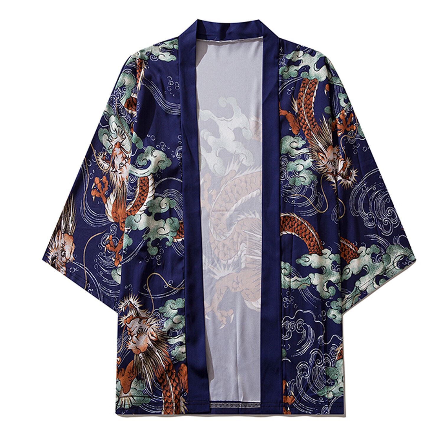 Niepce Men's Flying Dragon in The Clouds Graphic Japanese Kimono Cardigan