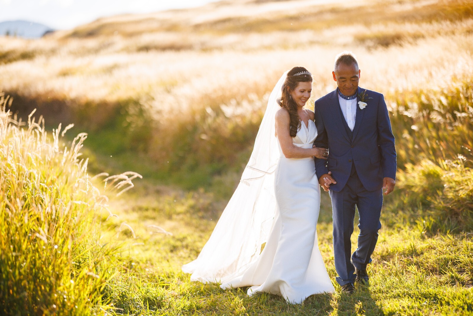 wedding veil chapel length Peter Langer off white with delicate rope trim