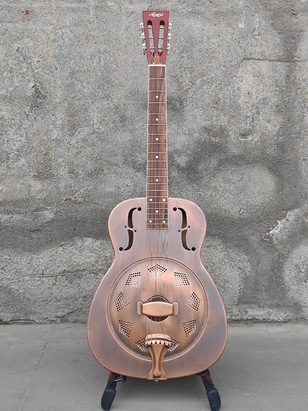 Aiersi O Style Red Copper Single Cone Resonator Guitar with Hard Case